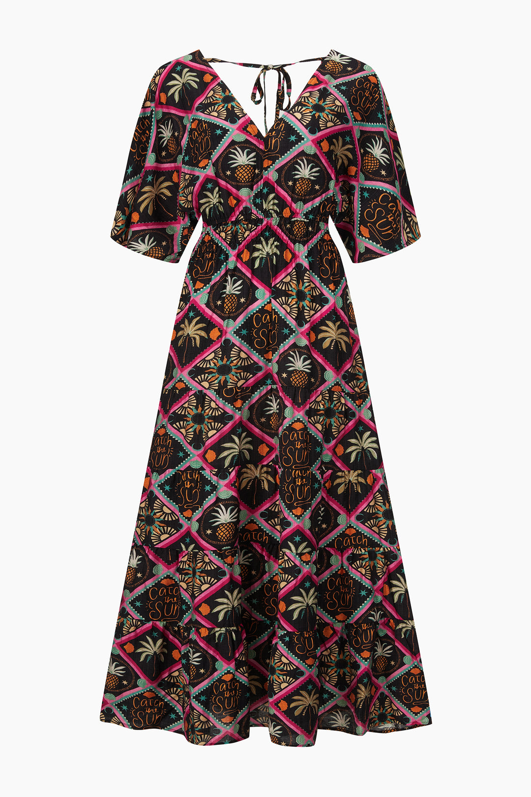 Pineapple-Print-Maxi-Kaftan-Dress-in-Black-product-shot