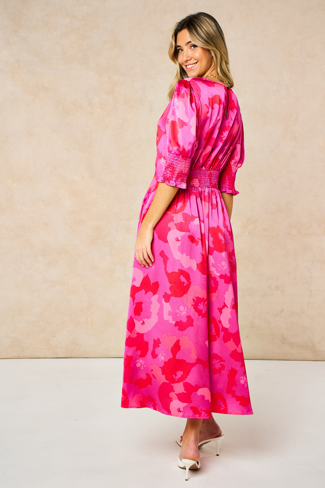 Floral-Midi-Tea-Dress-in-Hot-Pink-back