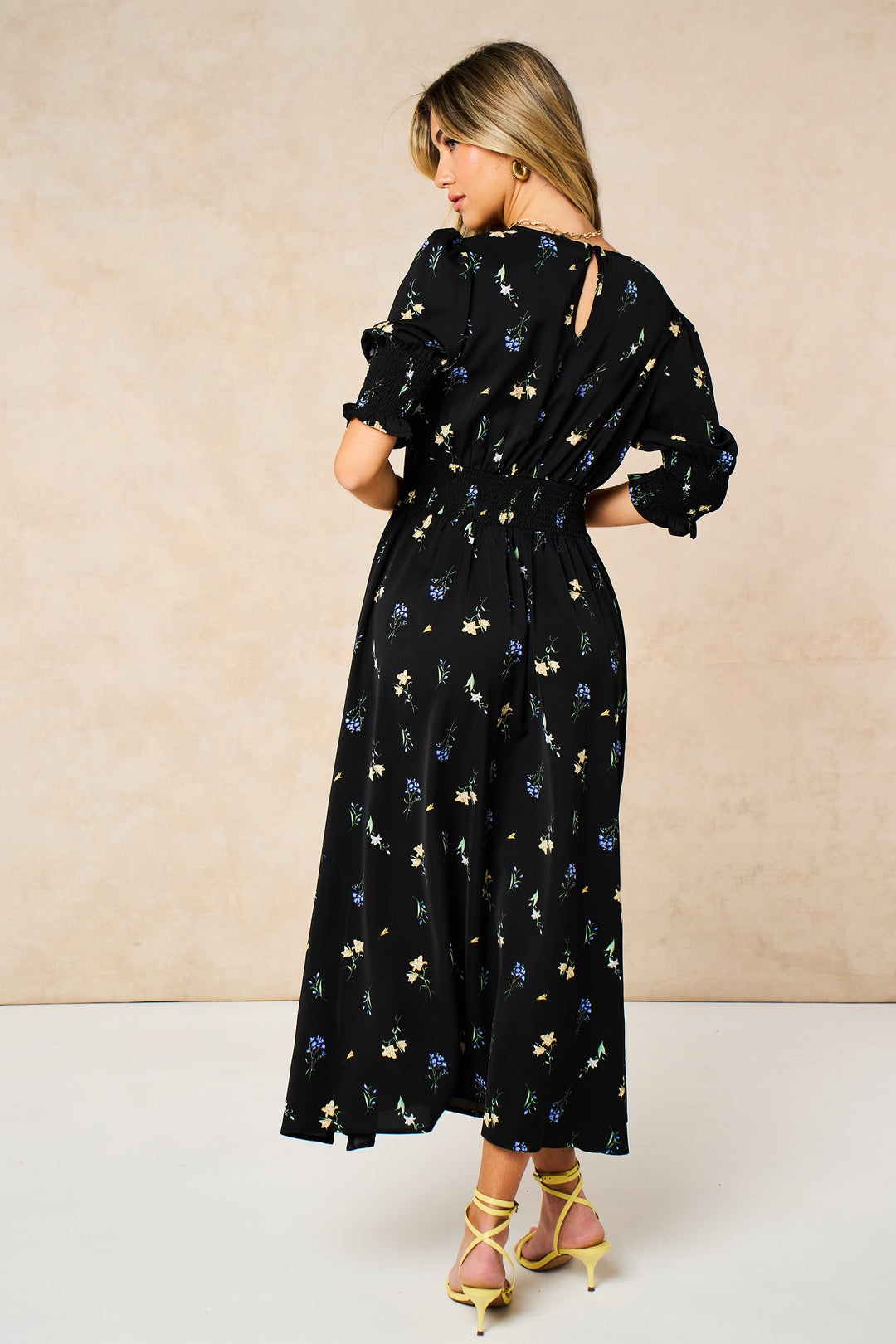 Floral-Posy-Midi-Tea-Dress-in-Black-back