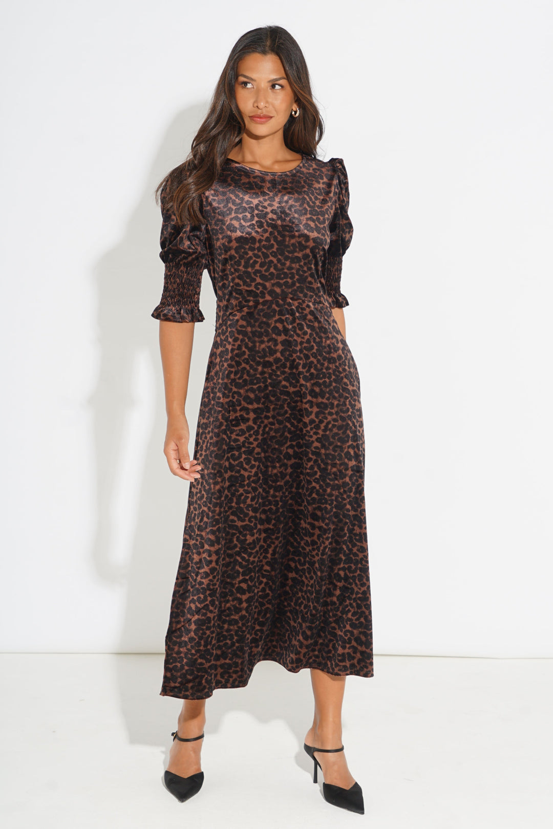Velvet-Polka-Dot-Tea-Dress-in-Brown