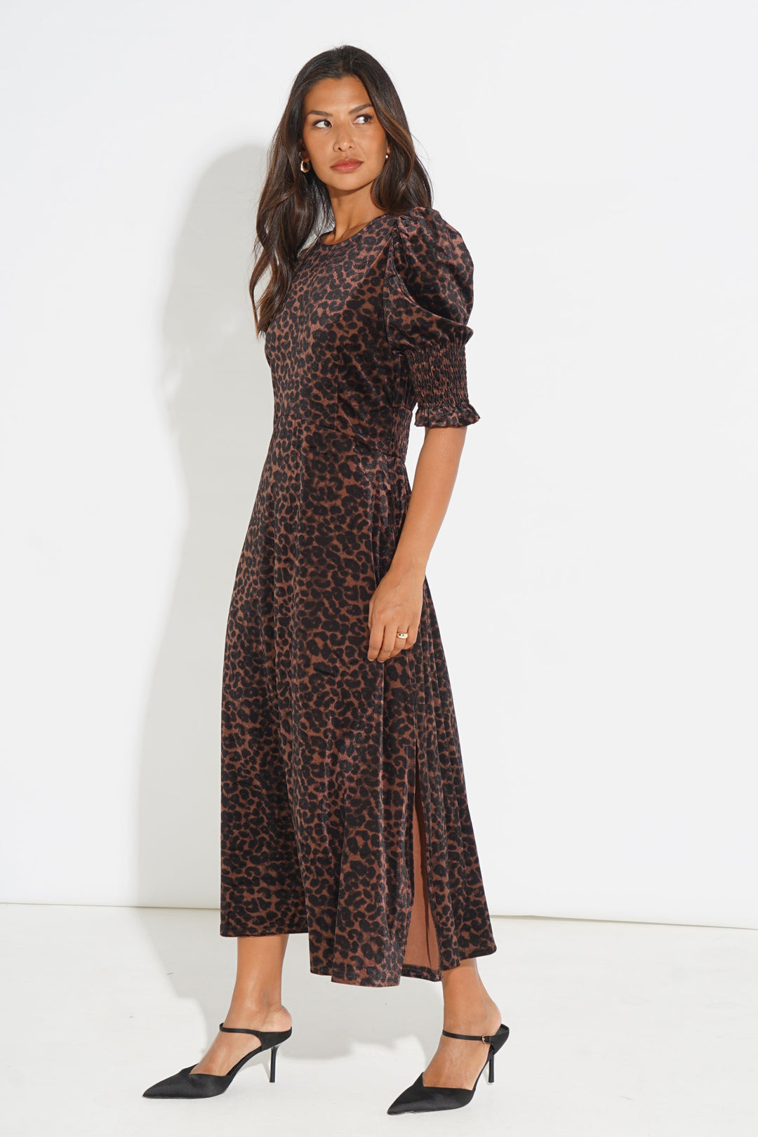 Velvet-Polka-Dot-Tea-Dress-in-Brown