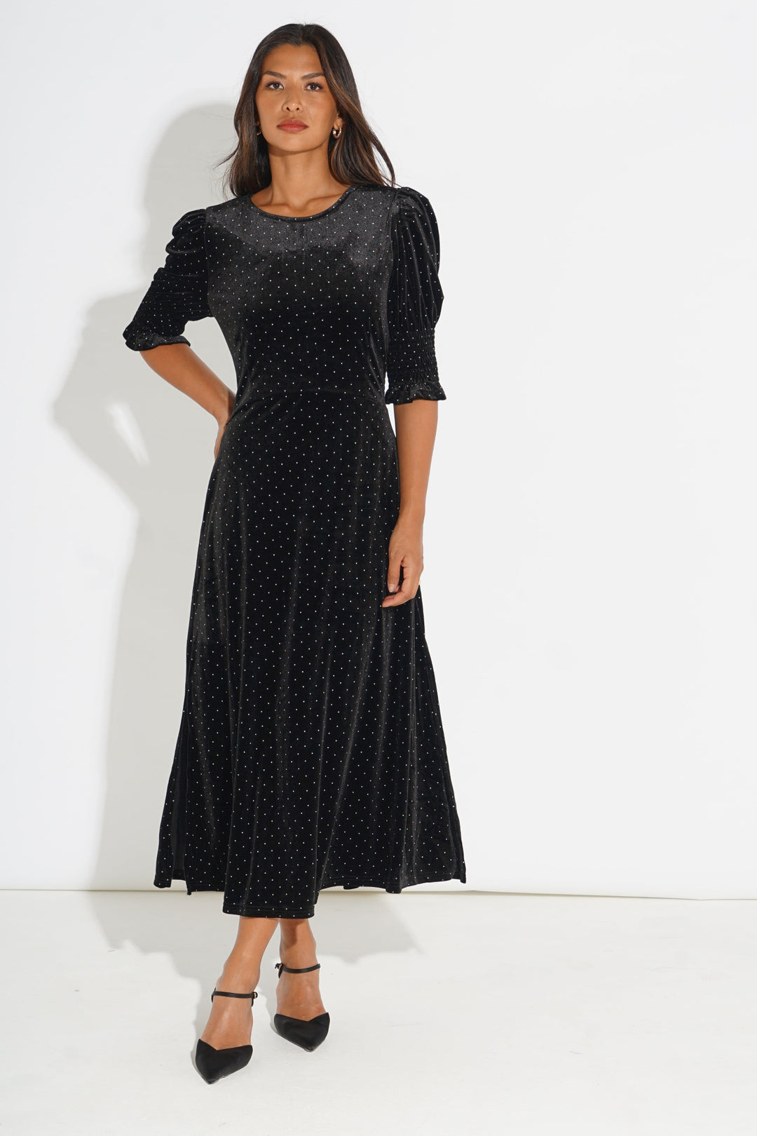 Velvet-Polka-Dot-Tea-Dress-in-Black