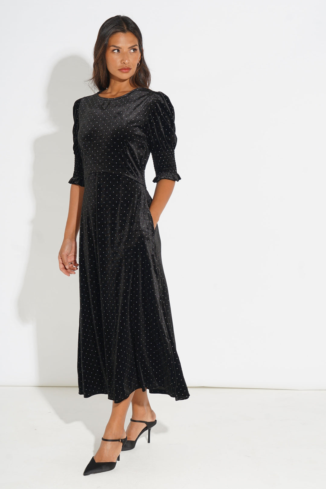 Velvet-Polka-Dot-Tea-Dress-in-Black