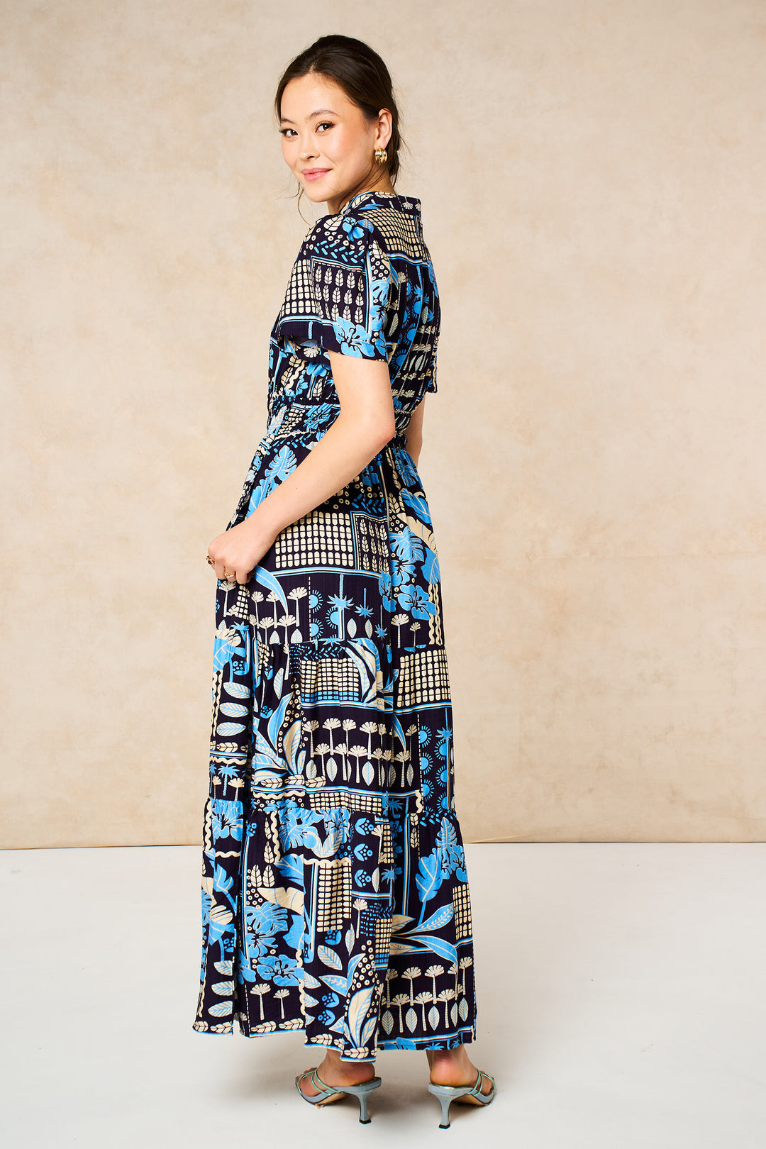 Tile-Print-Tiered-Maxi-Dress-in-Navy-Blue-Back