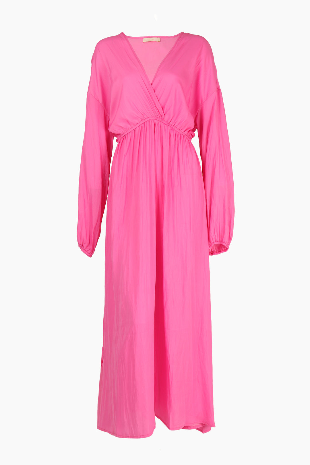 long sleeved pink faux wrap maxi dress