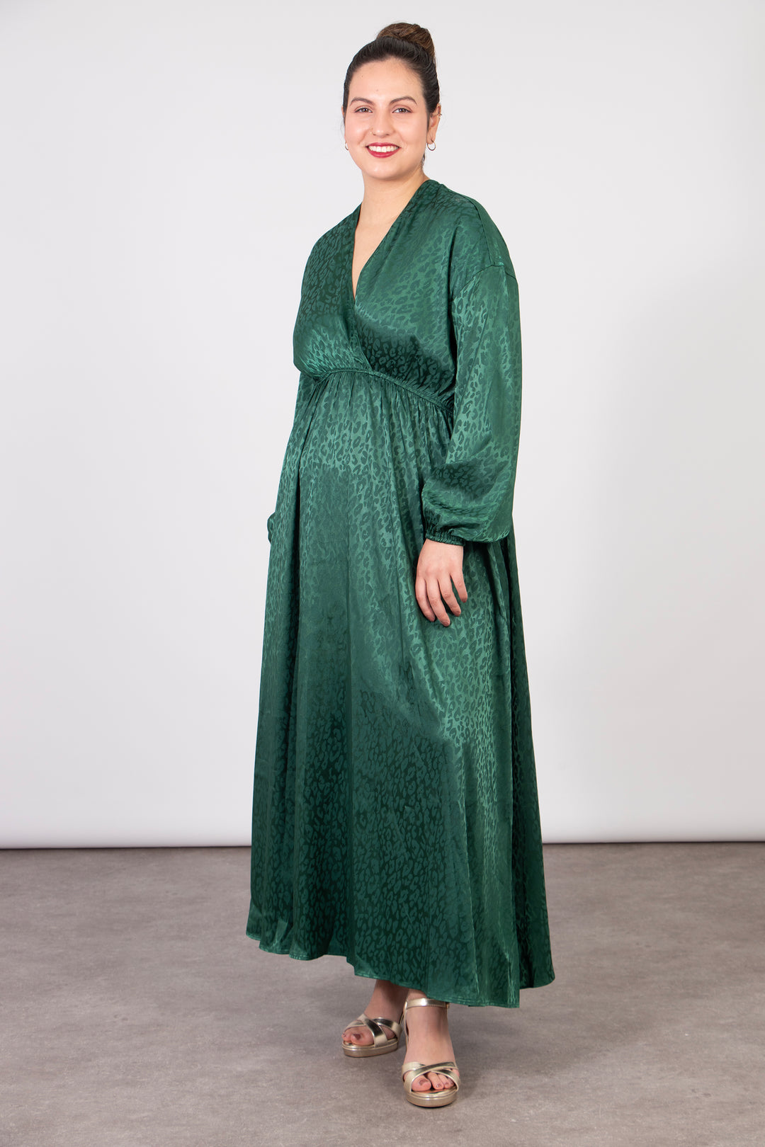 green satin leopard print dress Vila Petite satin midi wrap dress in leopard print green