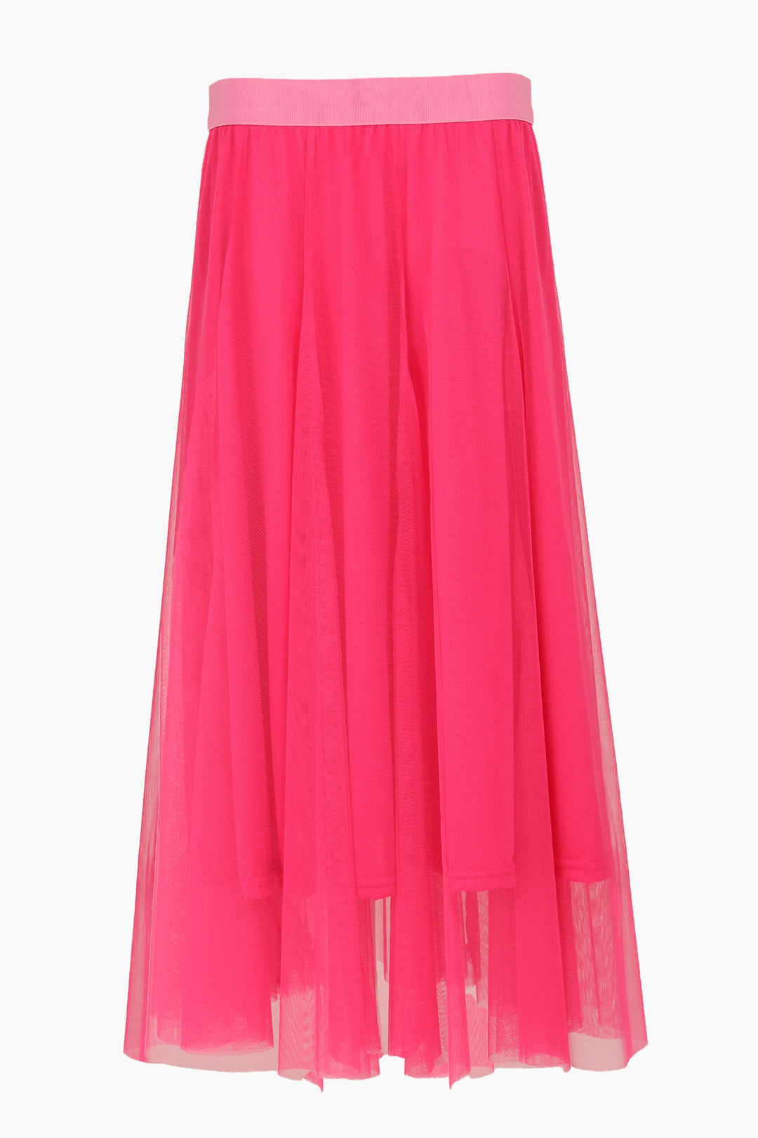 pink tulle swing midi skirt with elasticated waistband