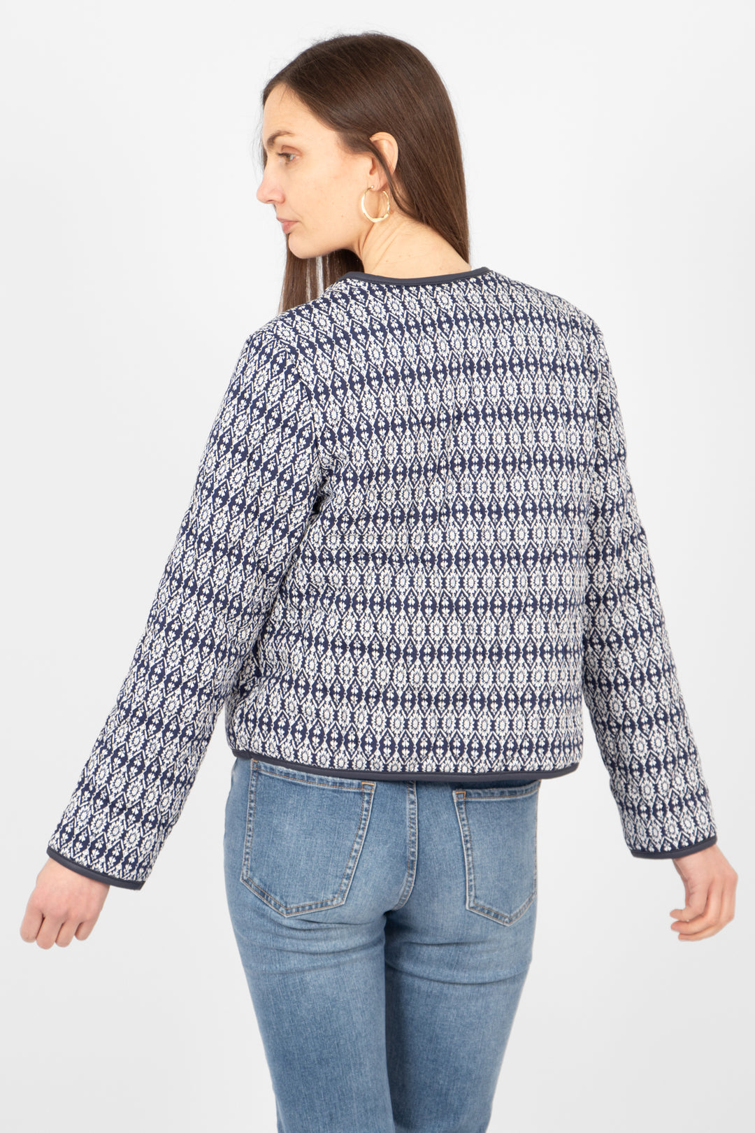 greta-lightweight-box-jacket-navy-blue-aztec-print-rear-view-patterned