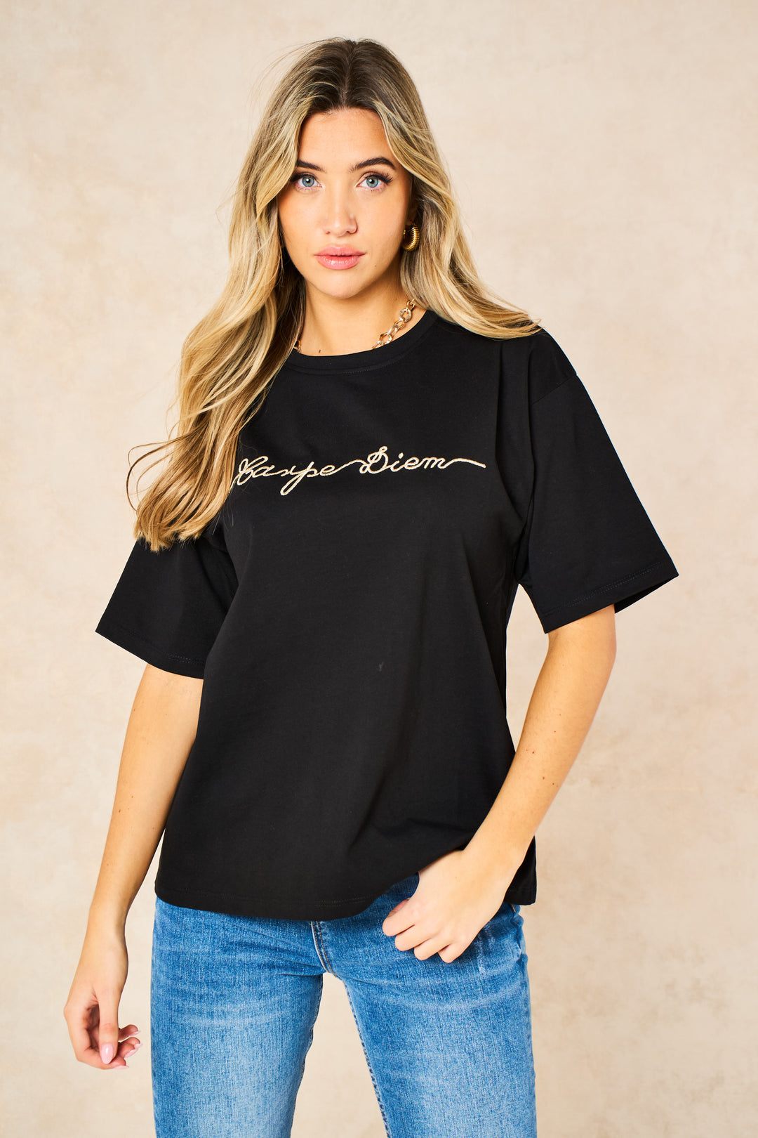 cotton-black-t-shirt-with-gold-carpe-diem-word-print-graphic