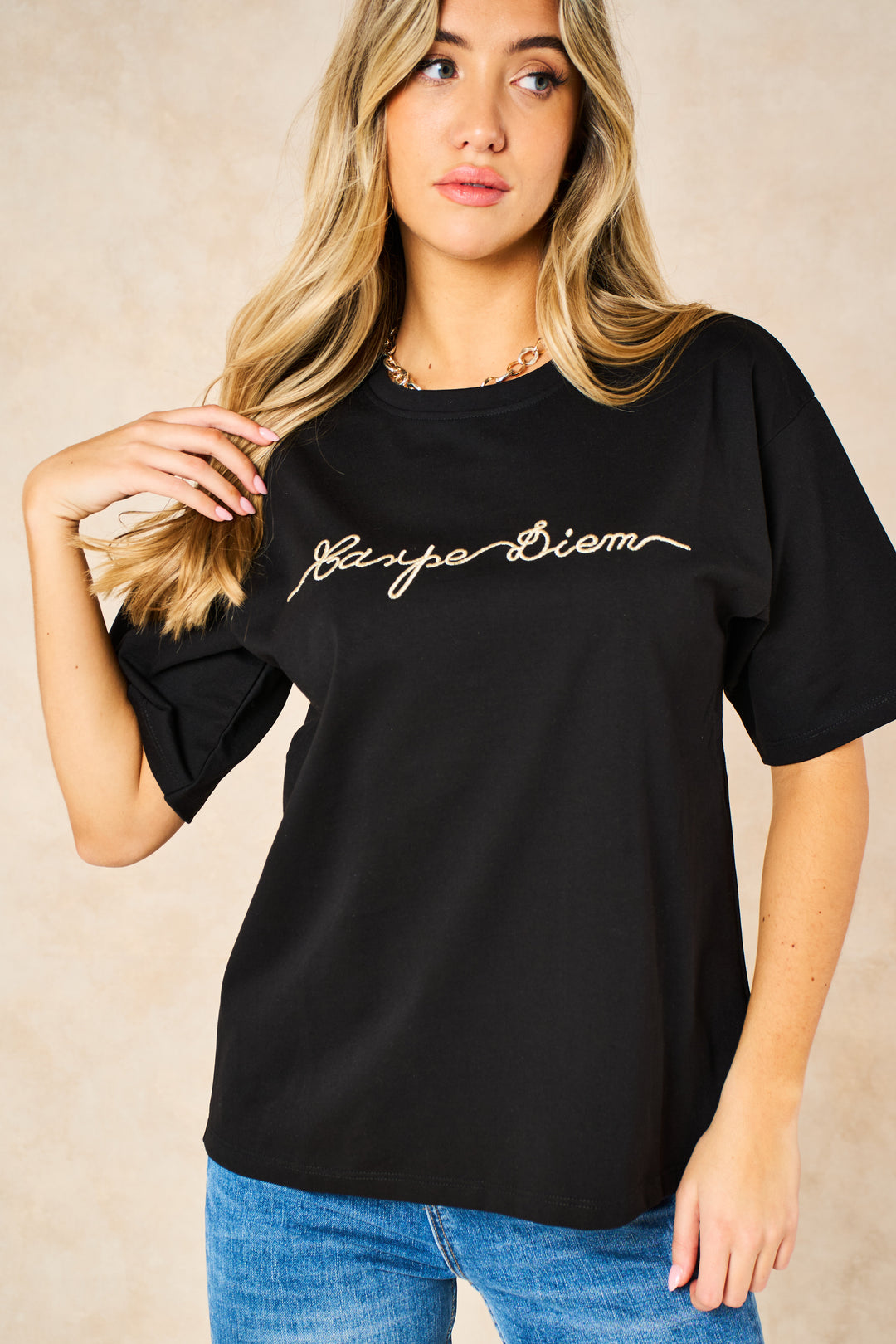 cotton-black-t-shirt-with-gold-carpe-diem-word-print-graphic
