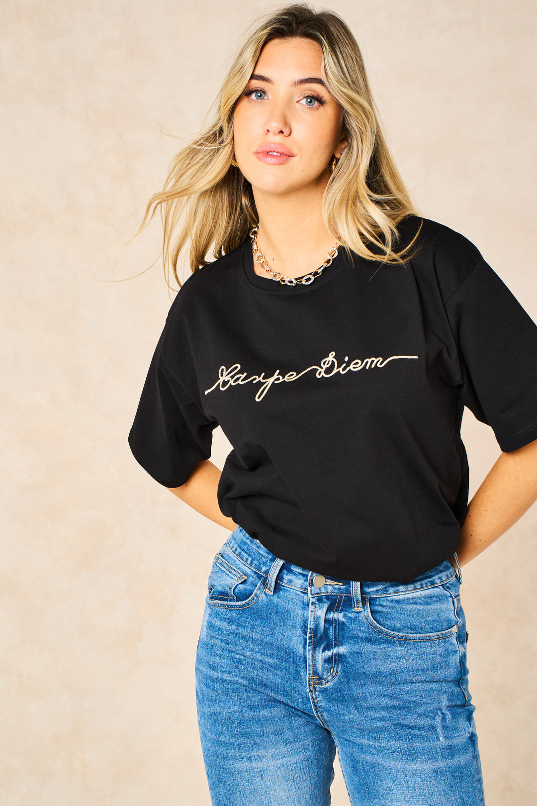 cotton-black-t-shirt-with-gold-carpe-diem-word-print-graphic