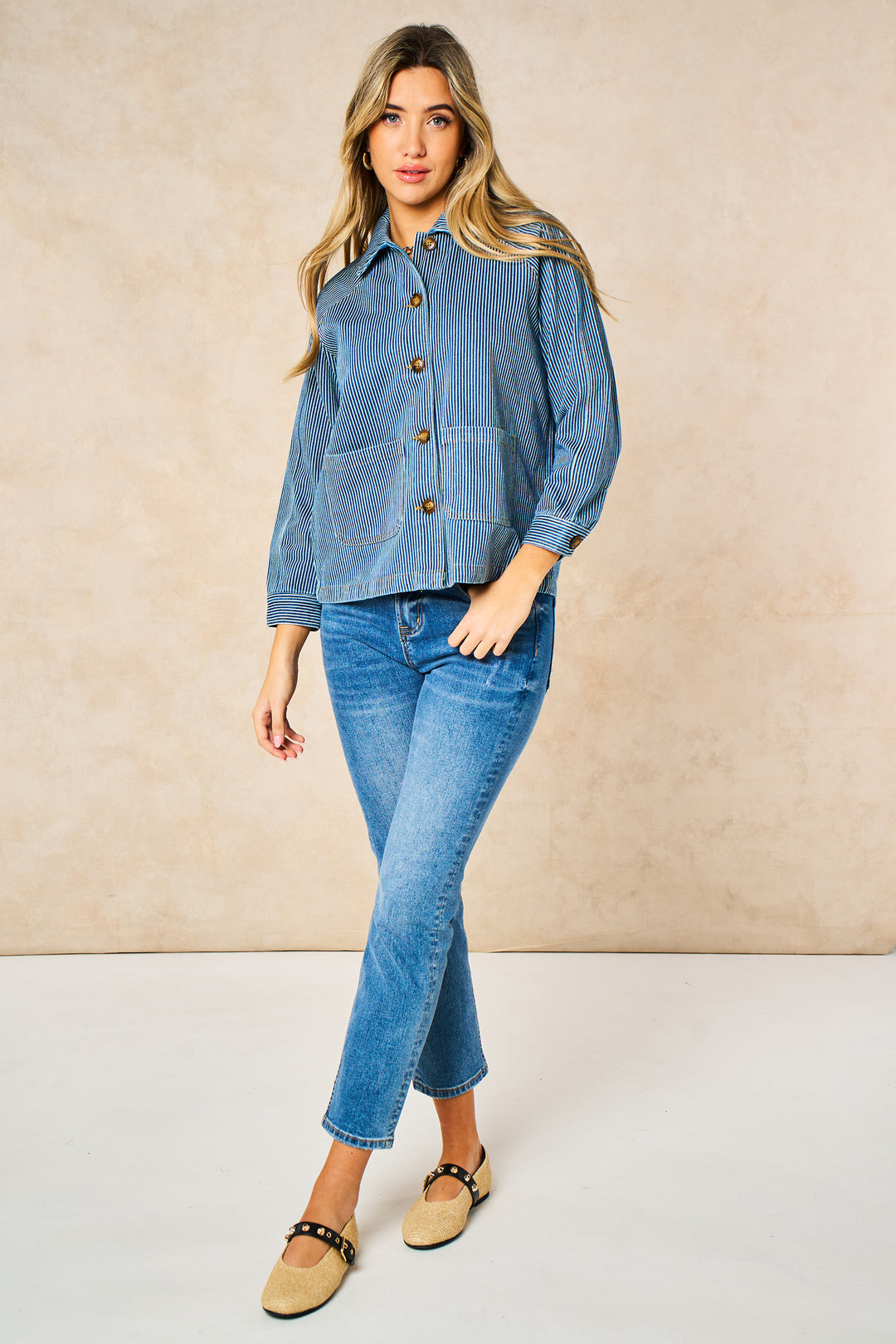 Striped-Denim-Box-Jacket-in-Blue-styled