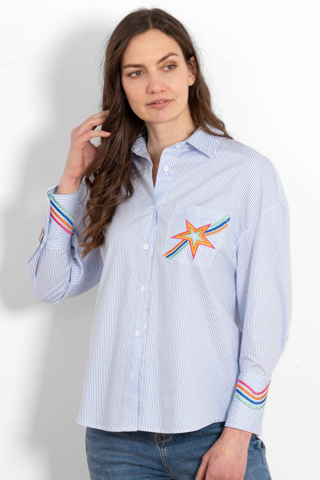 beau-long-sleeve-cotton-shirt-blue-white-star-embroidered-button-front
