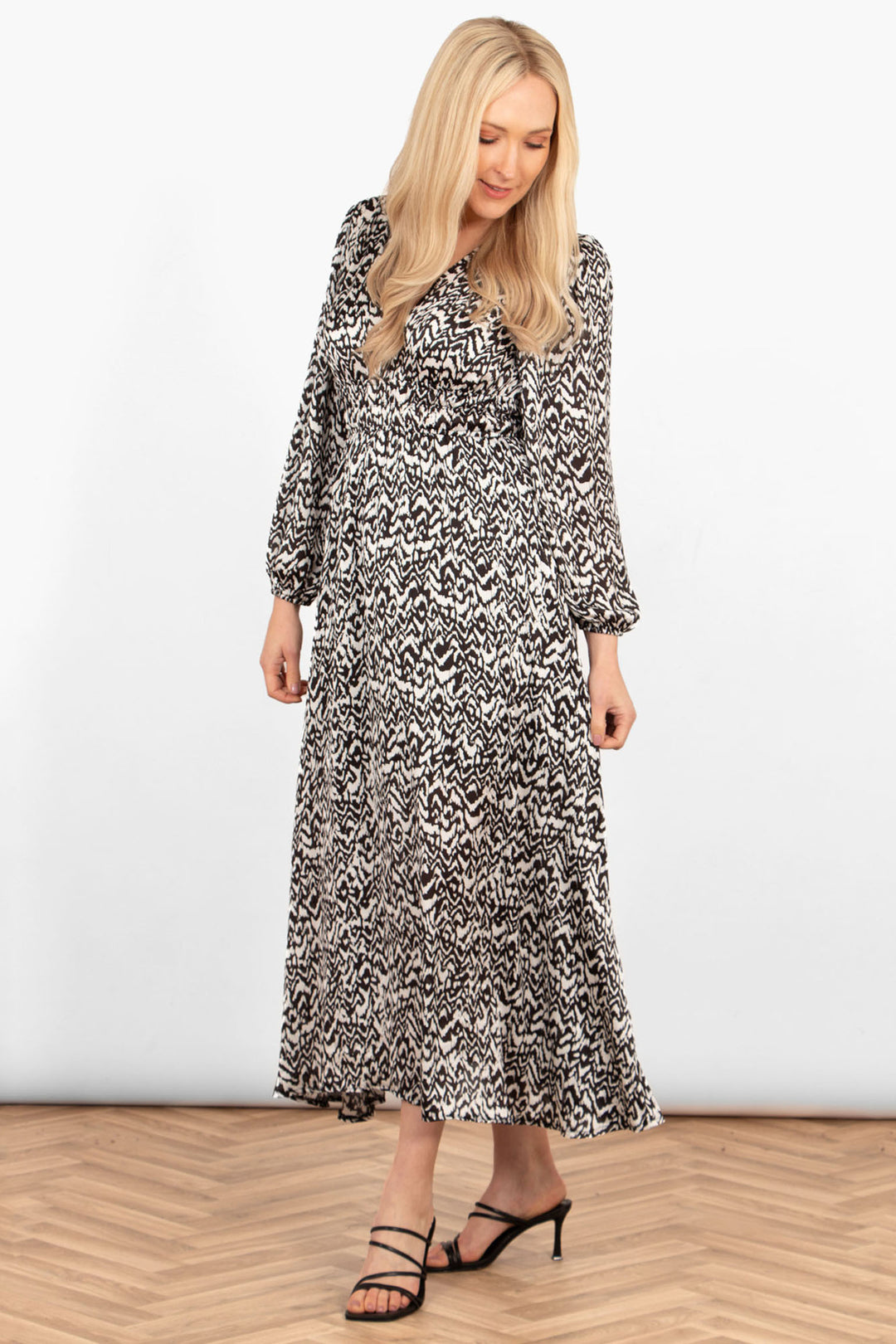 Jordan Long Sleeve Maxi Dress - Black/ White, Abstract