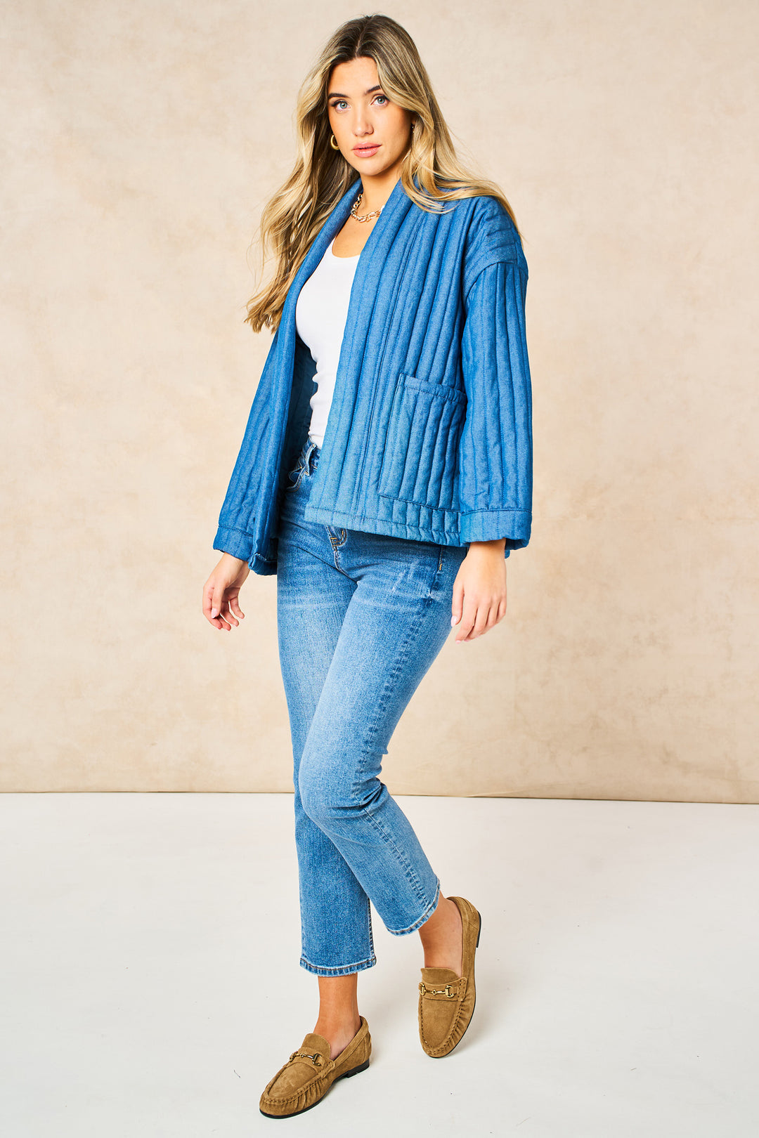 Chambray-Quilted-Kimono-Jacket-in-Blue-posed