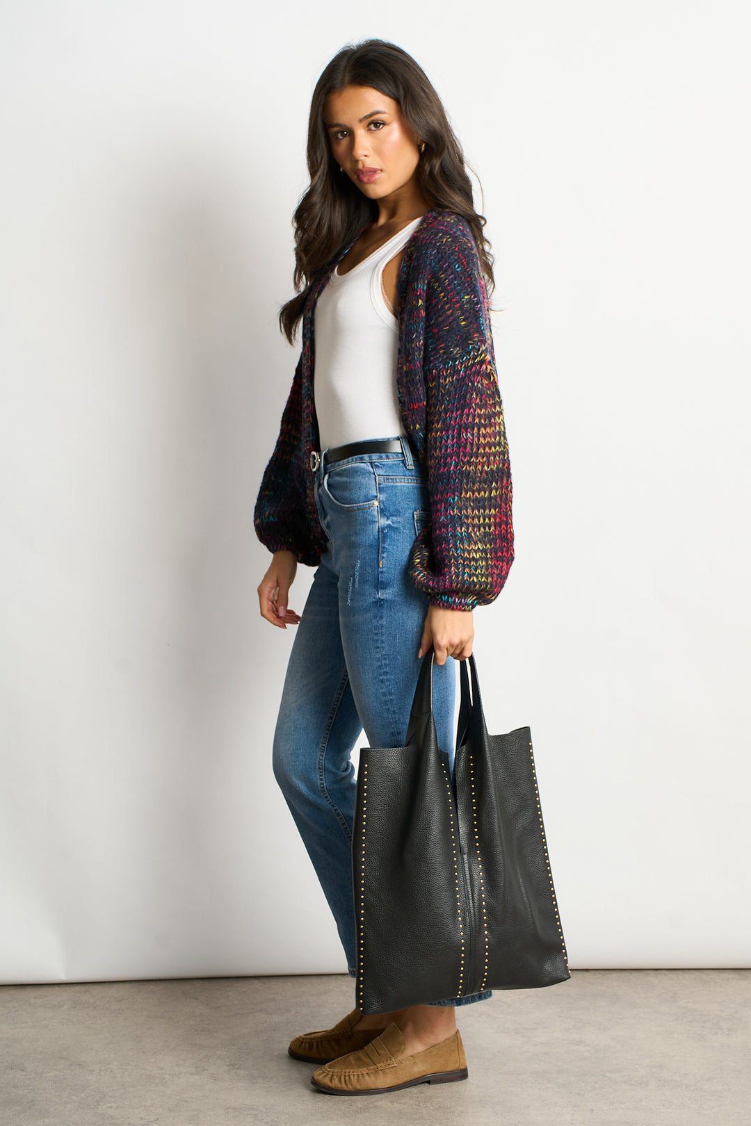 Studded Shoulder Bag Italian Leather in Black