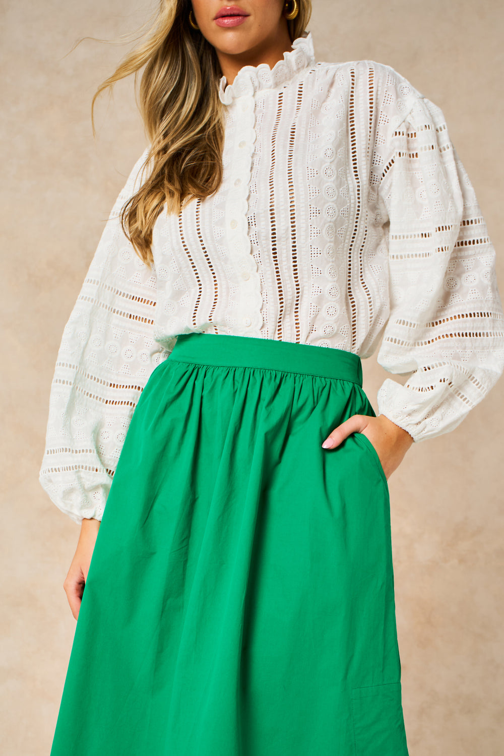 Embroidered-Frilly-Long-Sleeve-Cotton-Shirt-in-White-Styled