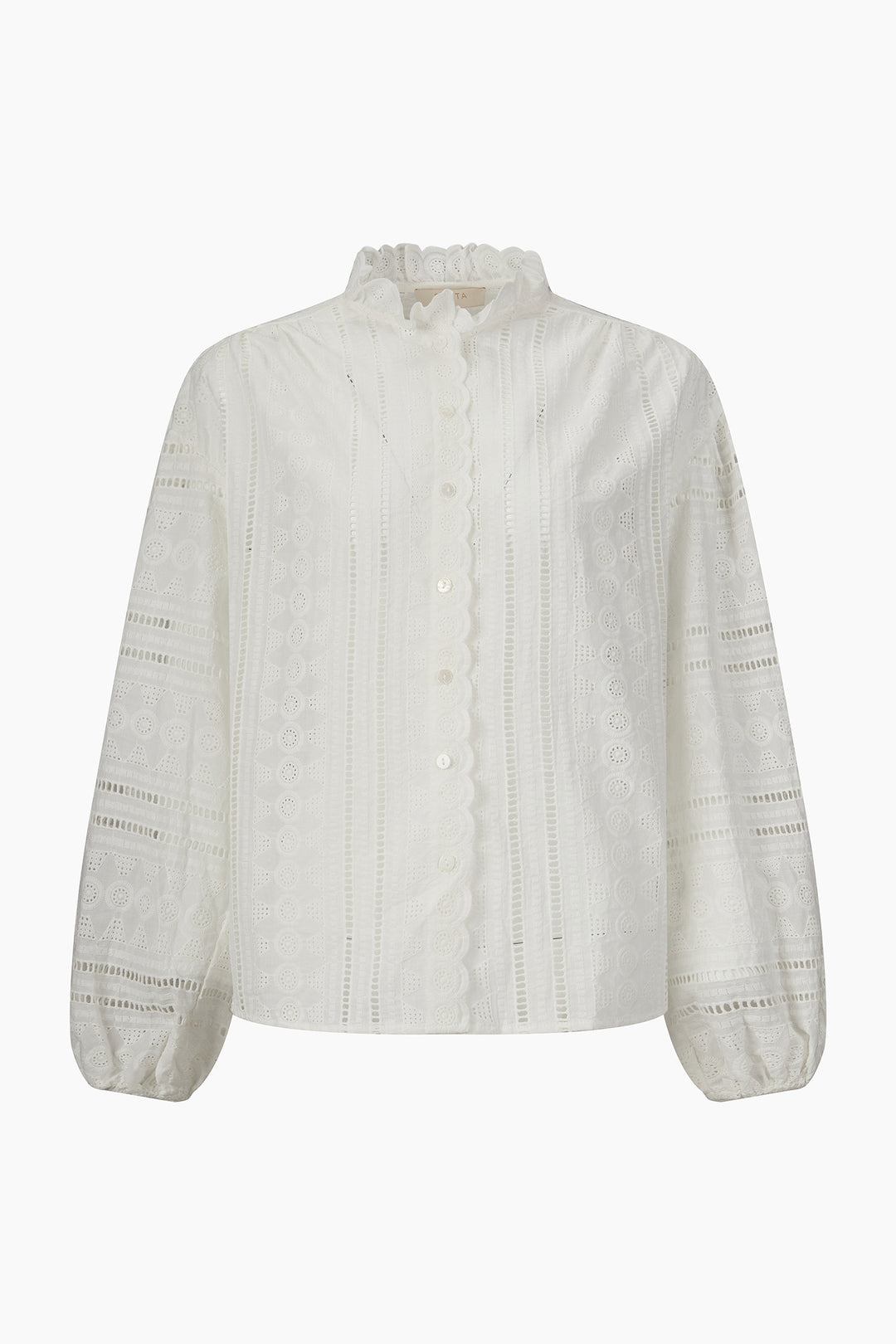 Embroidered-Frilly-Long-Sleeve-Cotton-Shirt-in-White-Product-Shot