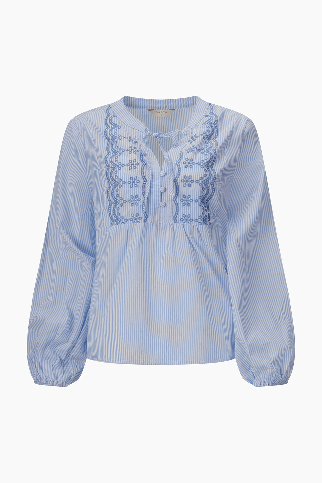 Embroidered-Pinstripe-Long-Sleeve-Cotton-Shirt-in-Blue