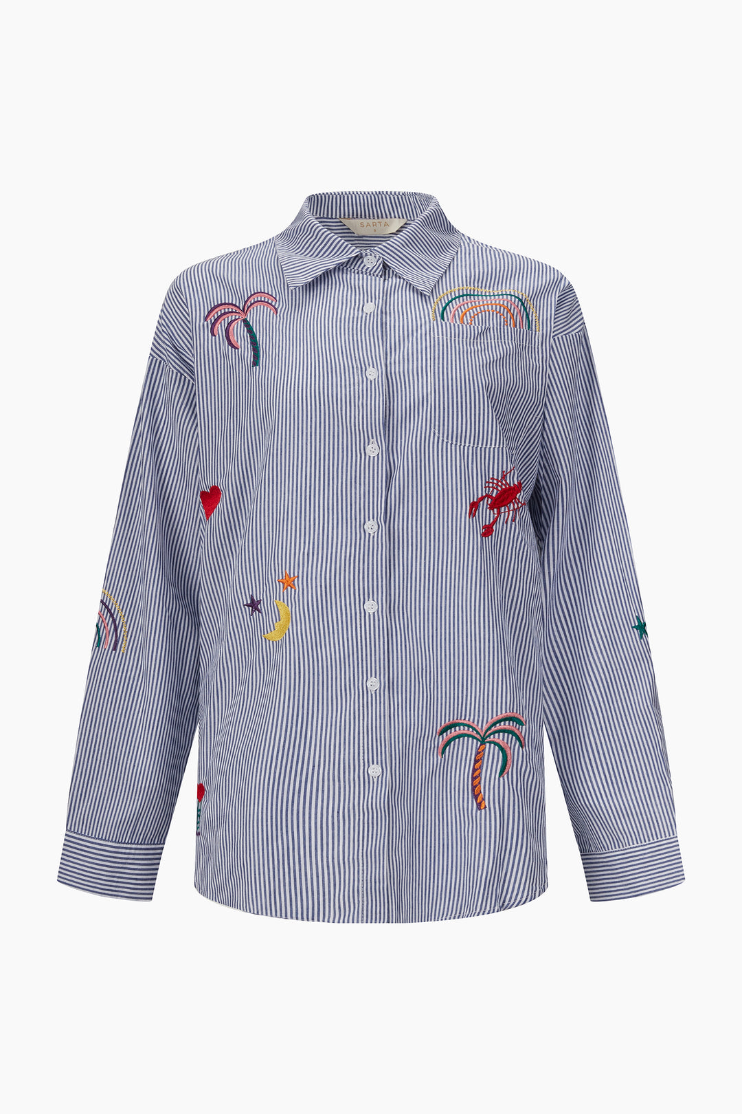 Embroidered-Striped-Long-Sleeve-Cotton-Shirt-in-Blue-Product-Shot