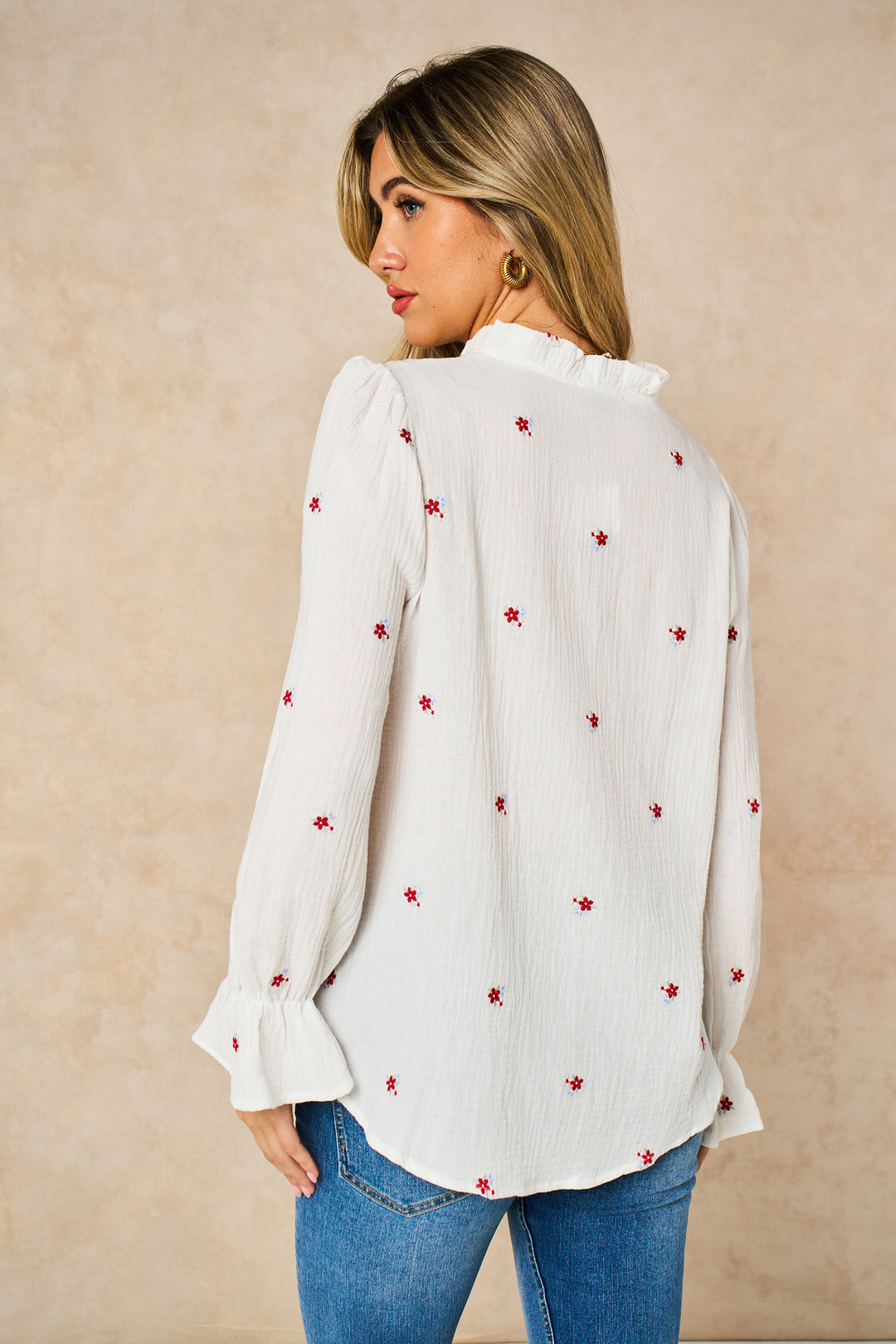 Floral-Long-Sleeve-Double-Gauze-Cotton-Shirt-in-White-Back