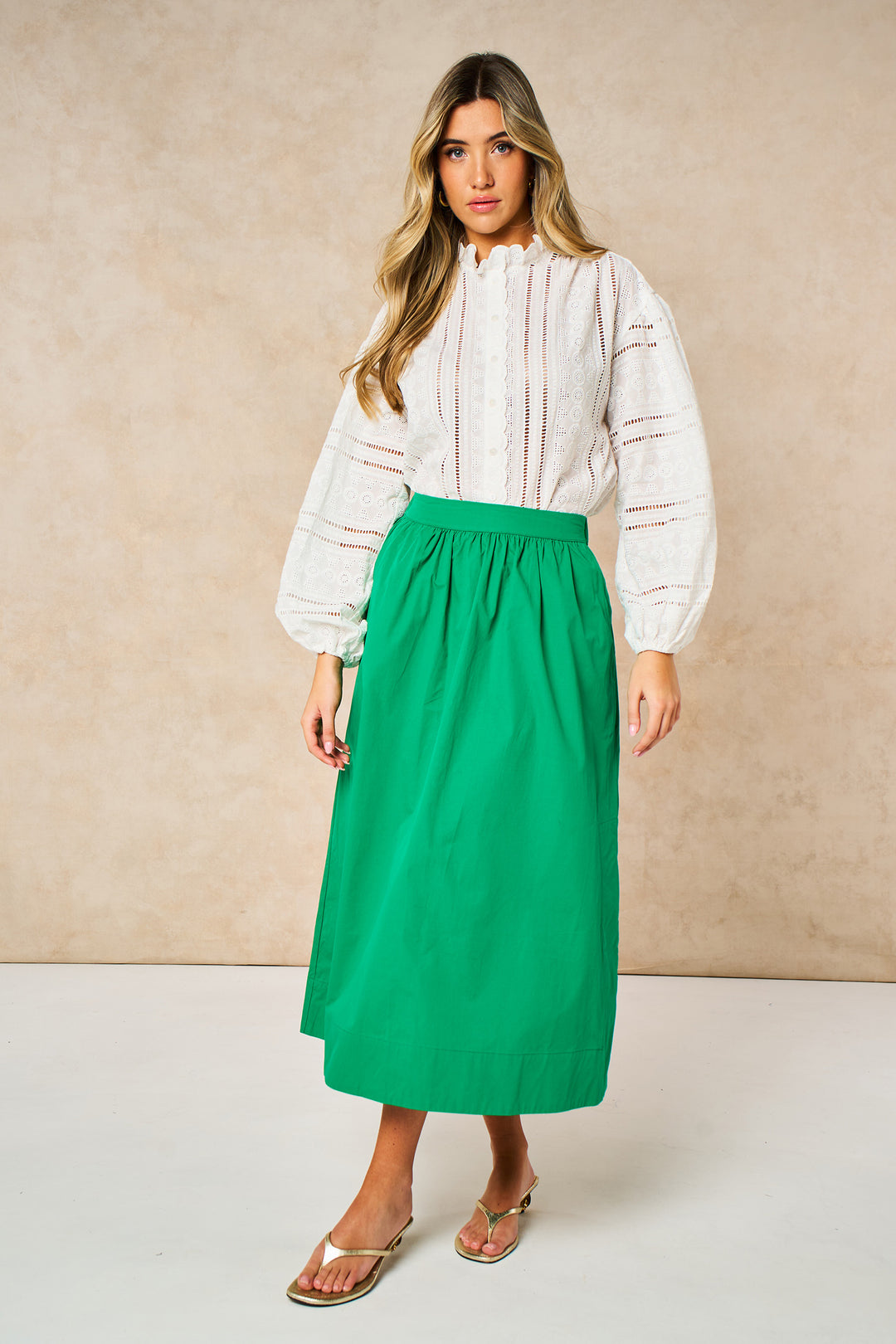 Cotton-Midaxi-Skirt-in-Green-front