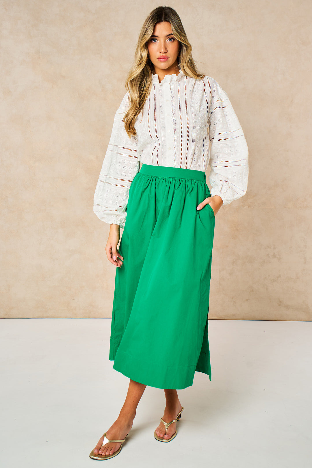 Cotton-Midaxi-Skirt-in-Green-styled