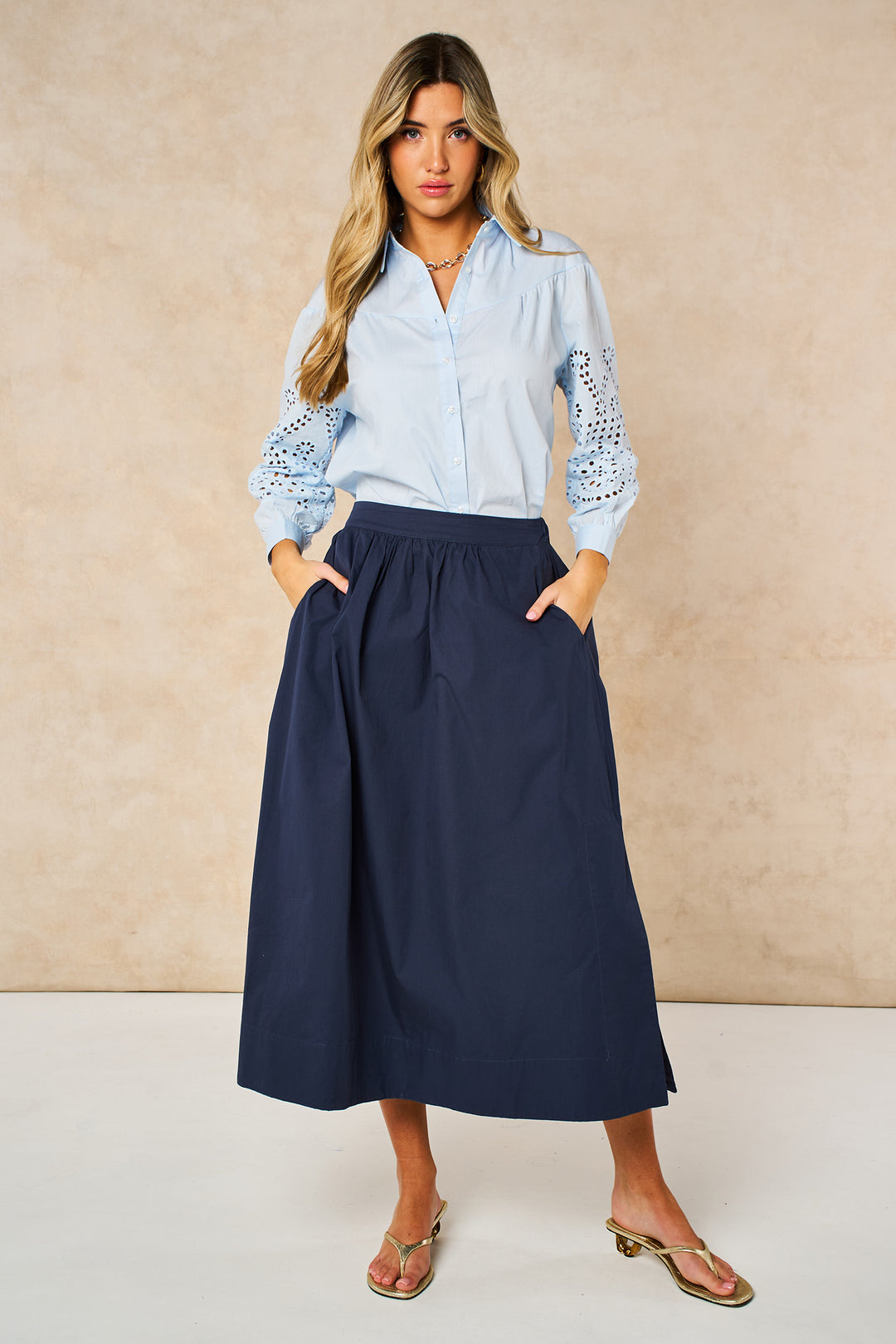 Cotton-Midaxi-Skirt-in-Navy-Blue-front