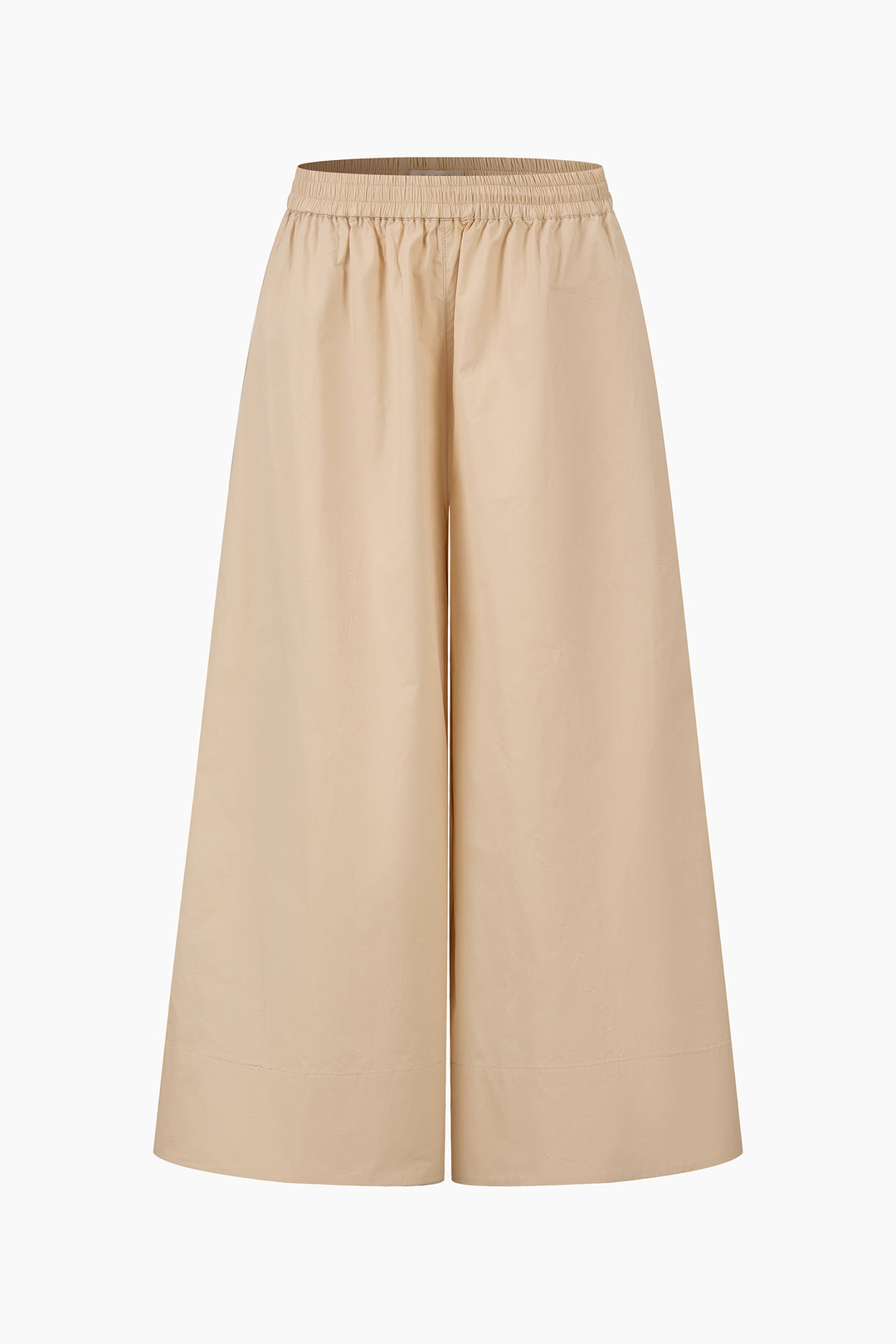 Cropped Wide Leg Cotton Trousers in Beige
