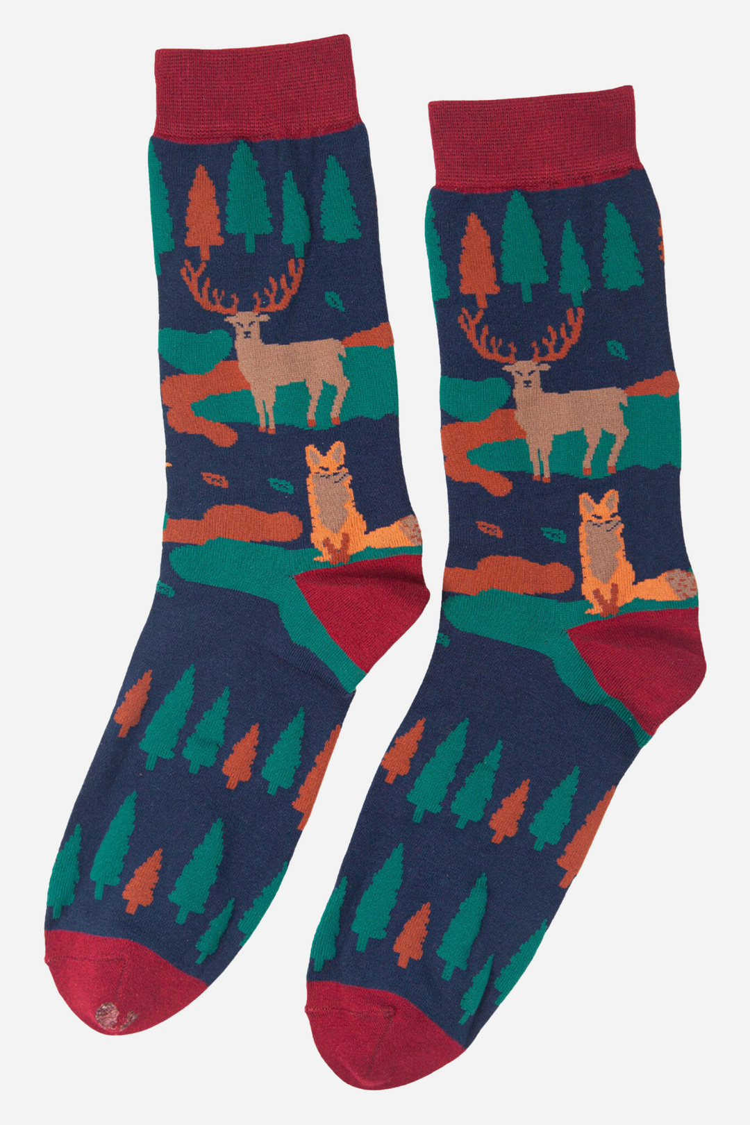 Navy Blue Mens Forest Animal Print Bamboo Socks