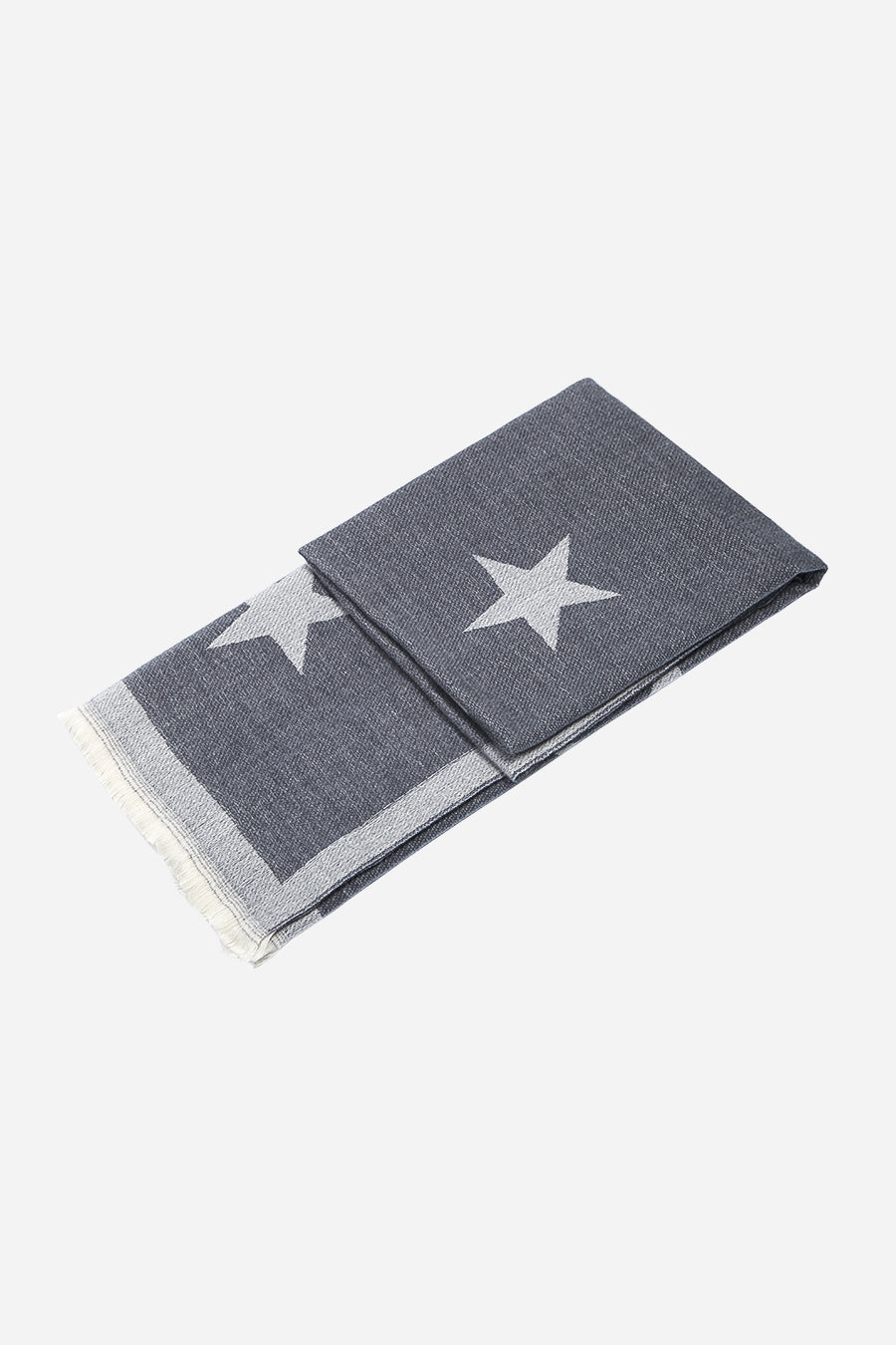 Medium Grey Large Star Print Border Blanket Scarf