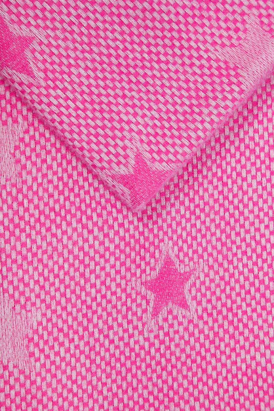 Fuchsia Light Blue Star and Stripe Tasselled Blanket Scarf