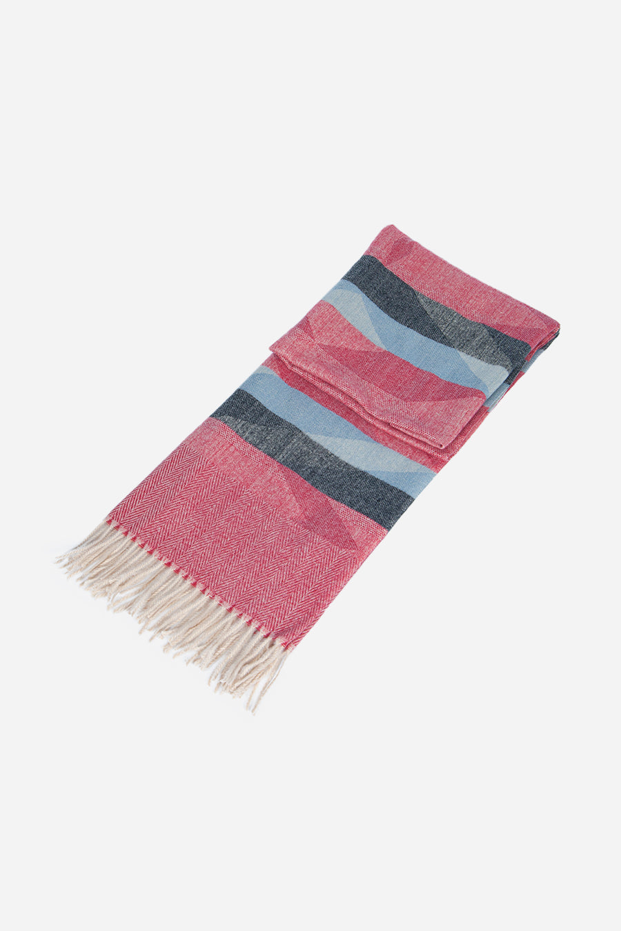 Red Aztec Print Blanket Scarf With Tassel Trim