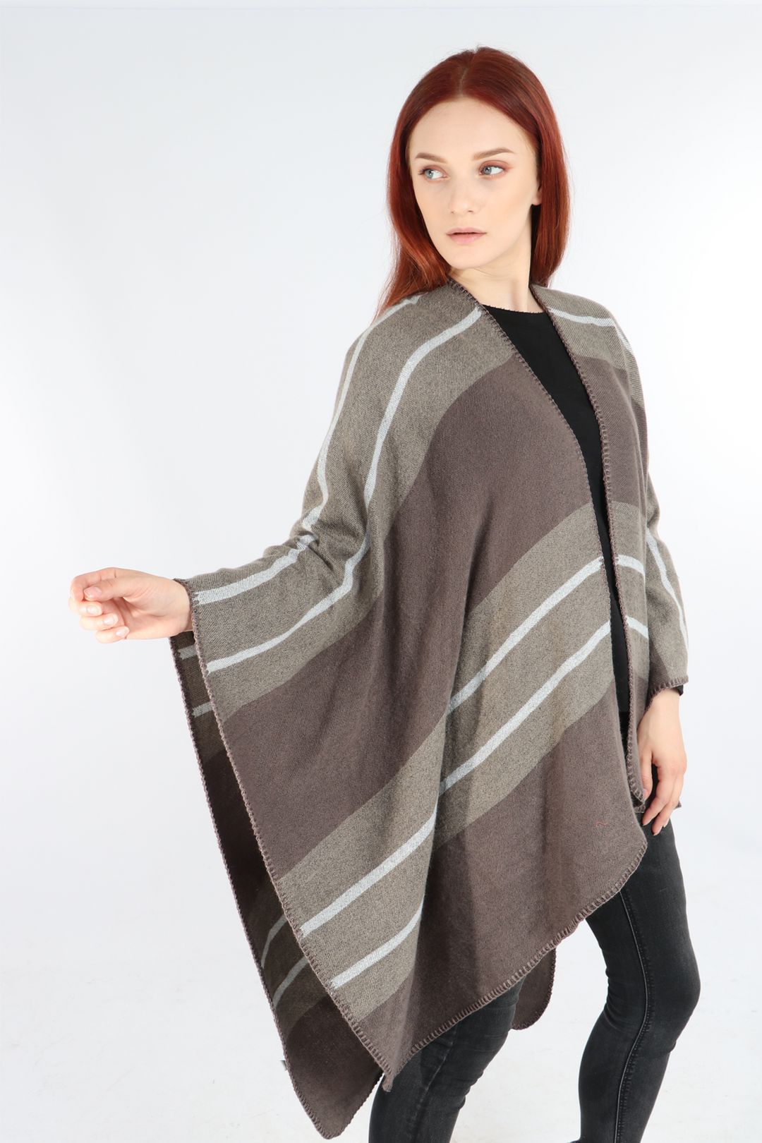 Light Grey Colourblock Striped Cape