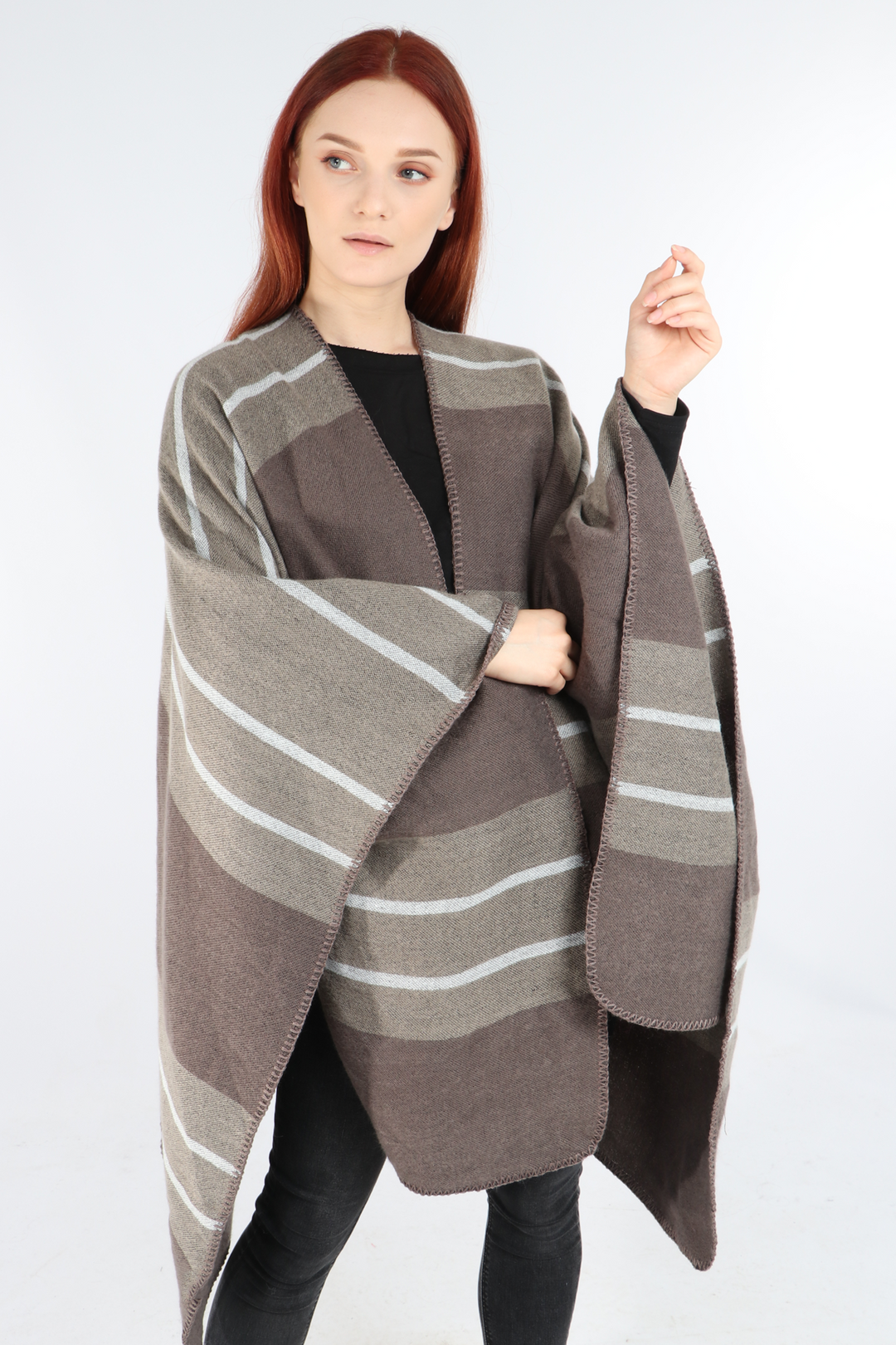 Light Grey Colourblock Striped Cape