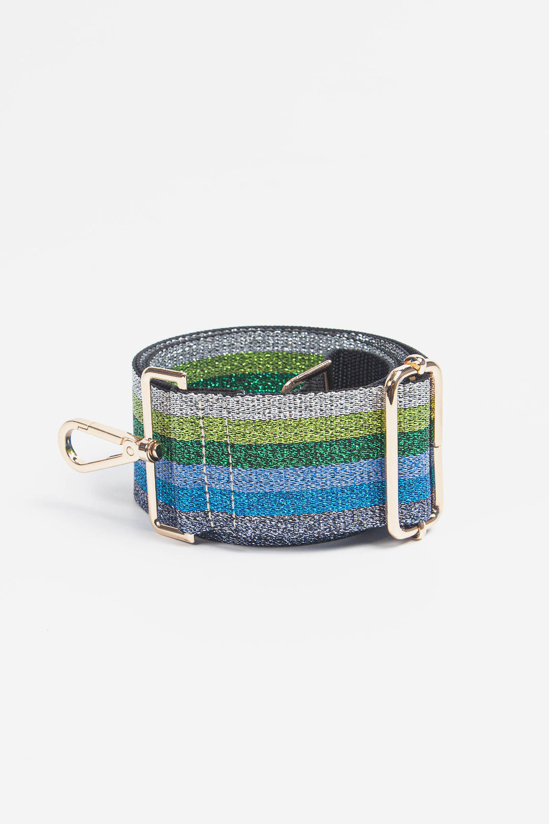 Blue Green Lurex Stripe Bag Strap