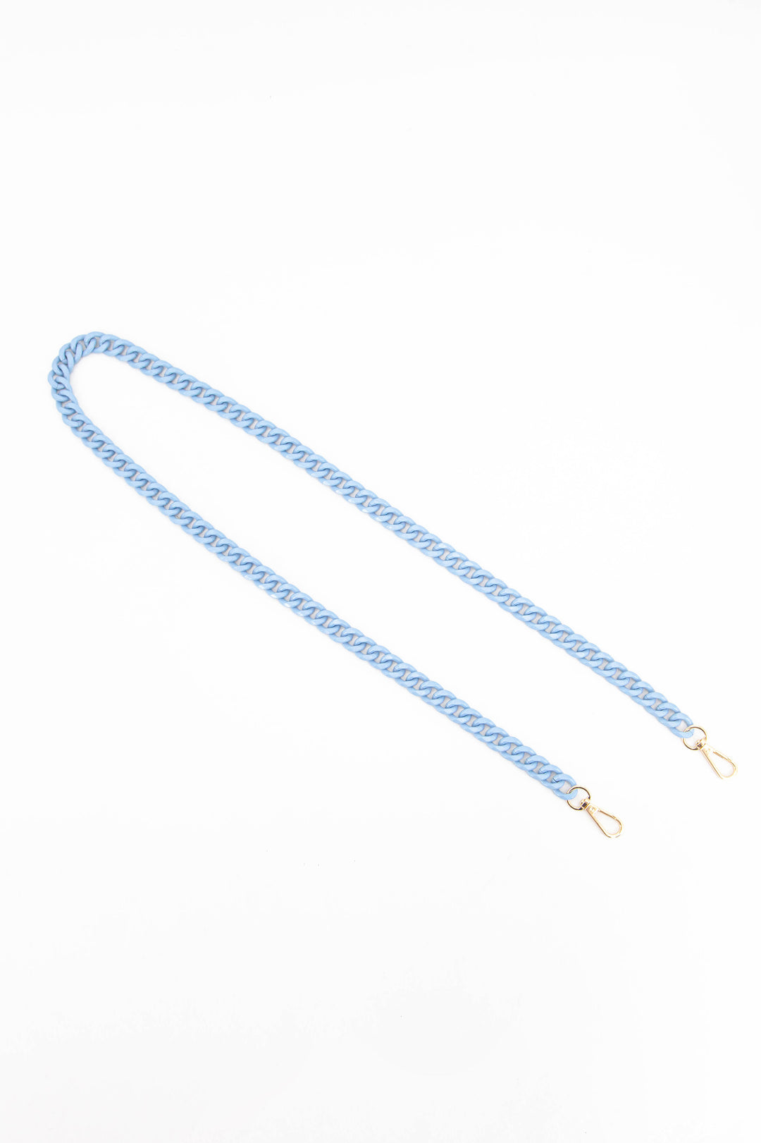 light blue metal link detachable bag strap with gold clip on snap hook attachments