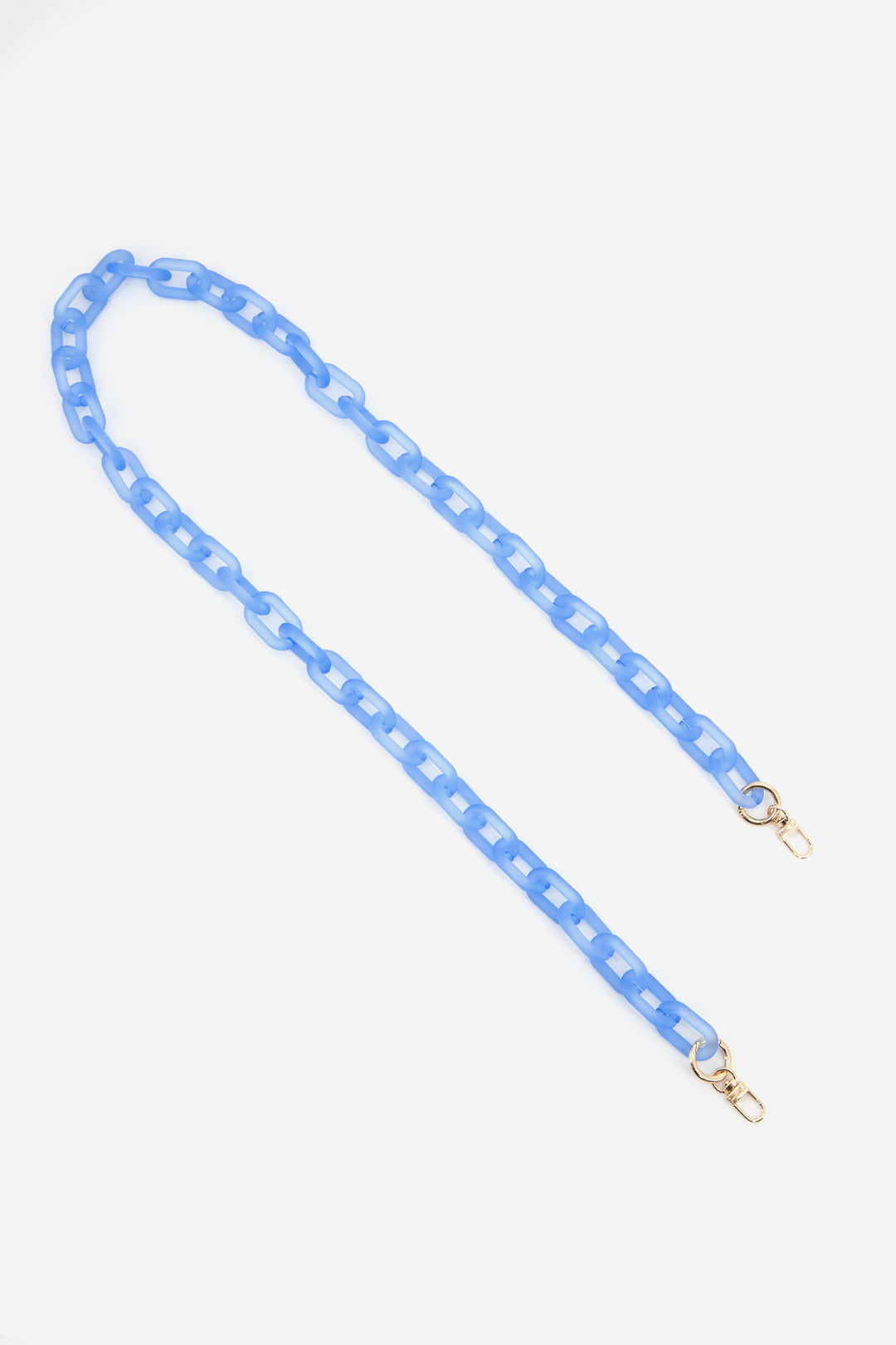 blue chain link acrylic bag strap with gold clip on attachments