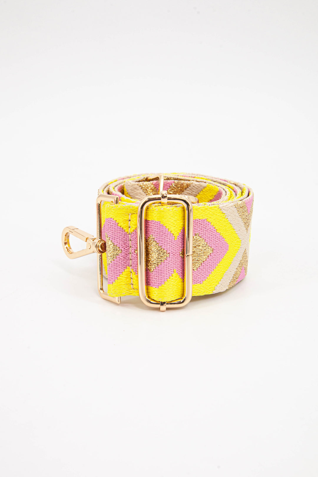 Woven Aztec Print Metallic Wide Bag Strap in Pink & Yellow