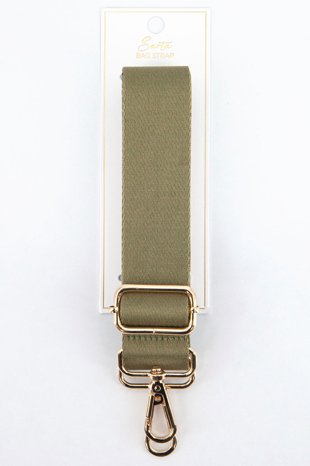 plain khaki green woven bag strap with gold clip on hardware