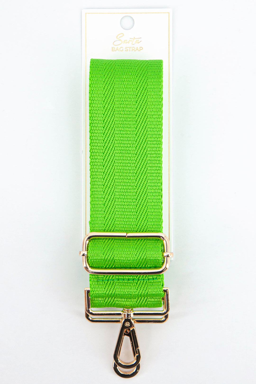 plain lime green woven bag strap with gold clip on hardware