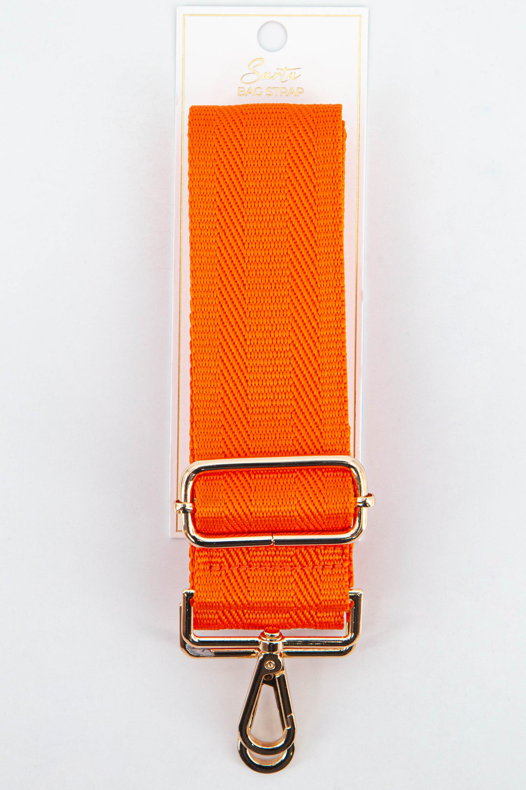 plain orange woven bag strap with gold clip on hardware