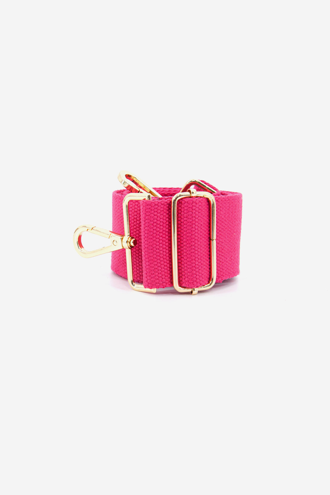 plain fuchsia pink bag strap with a woven texture and gold hardware