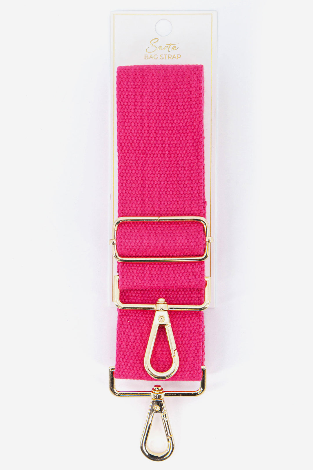 fuchsia pink woven bag strap in its sarta packaging