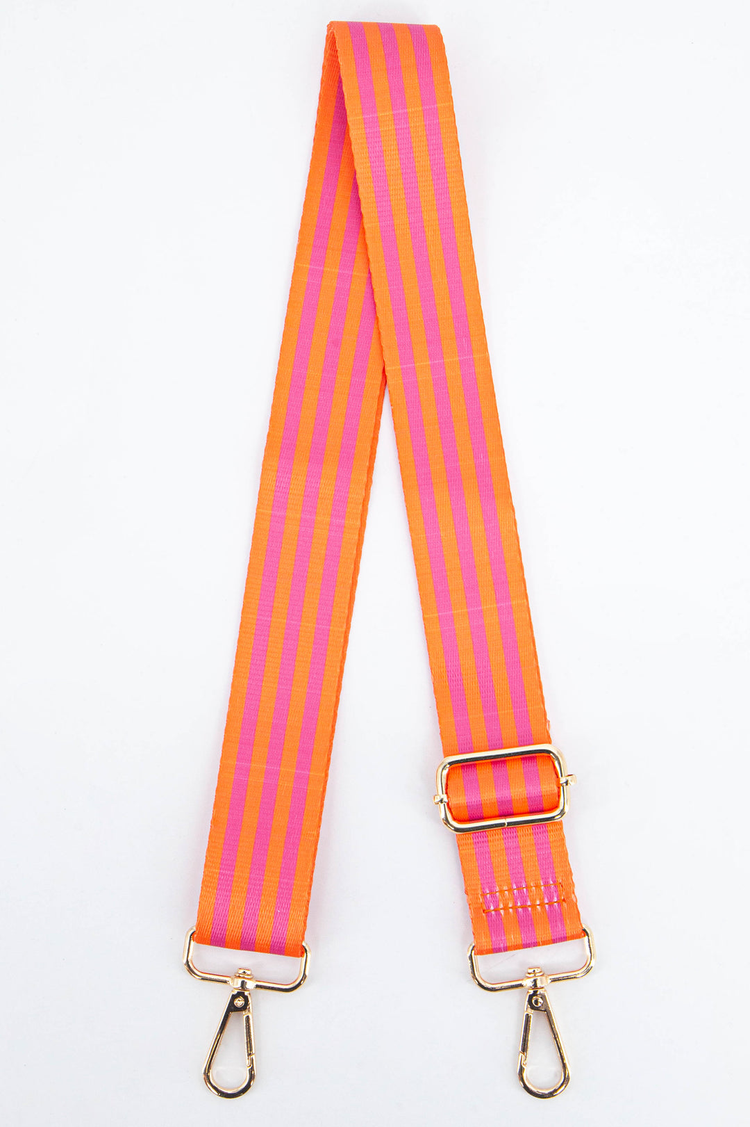 hot pink and orange alternating stripe bag strap with gold clip on hardware