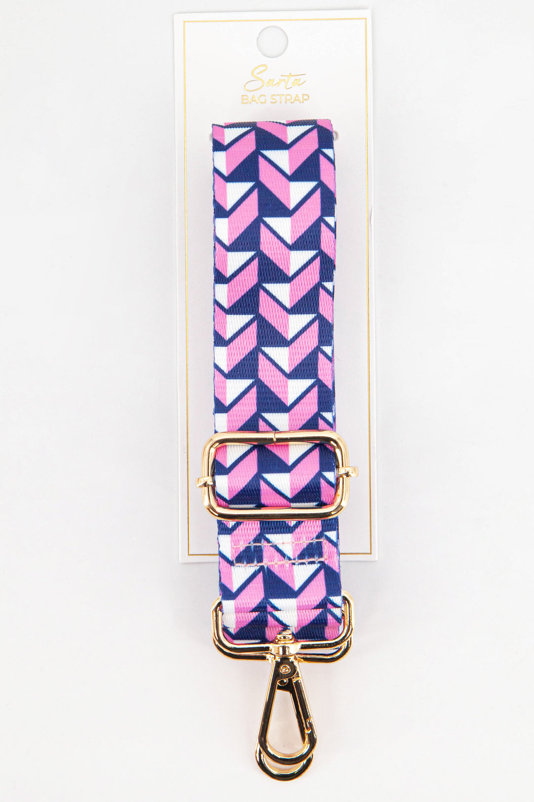 navy blue and pink chevron pattern replacement bag strap with gold hardware