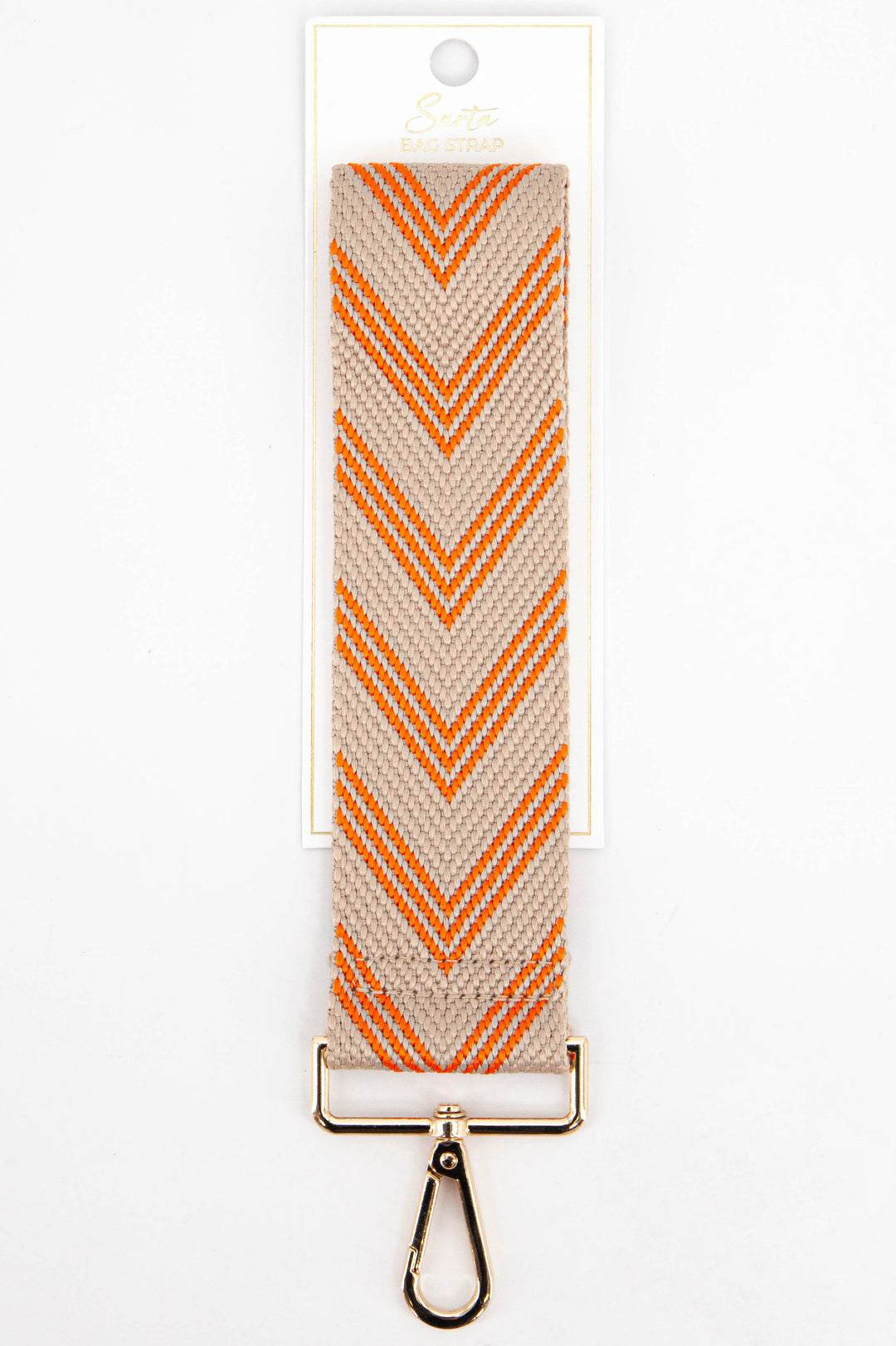 two tone orange and beige chevron striped clip on bag strap