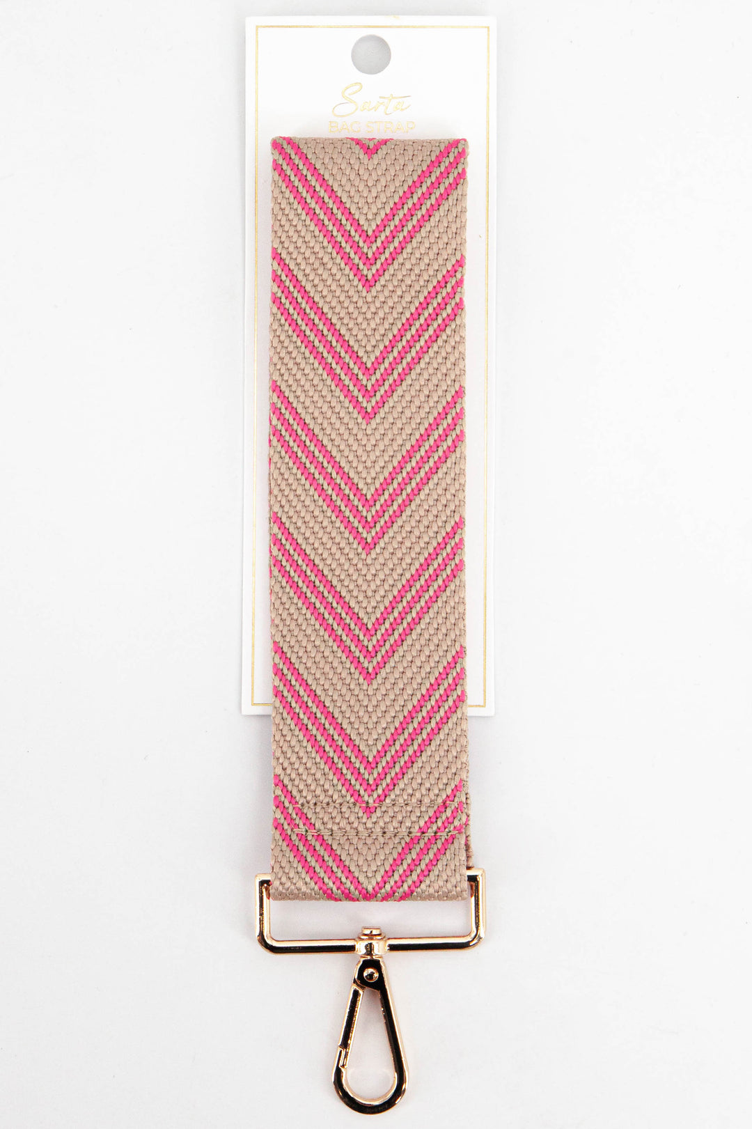 two tone pink and beige chevron striped clip on bag strap