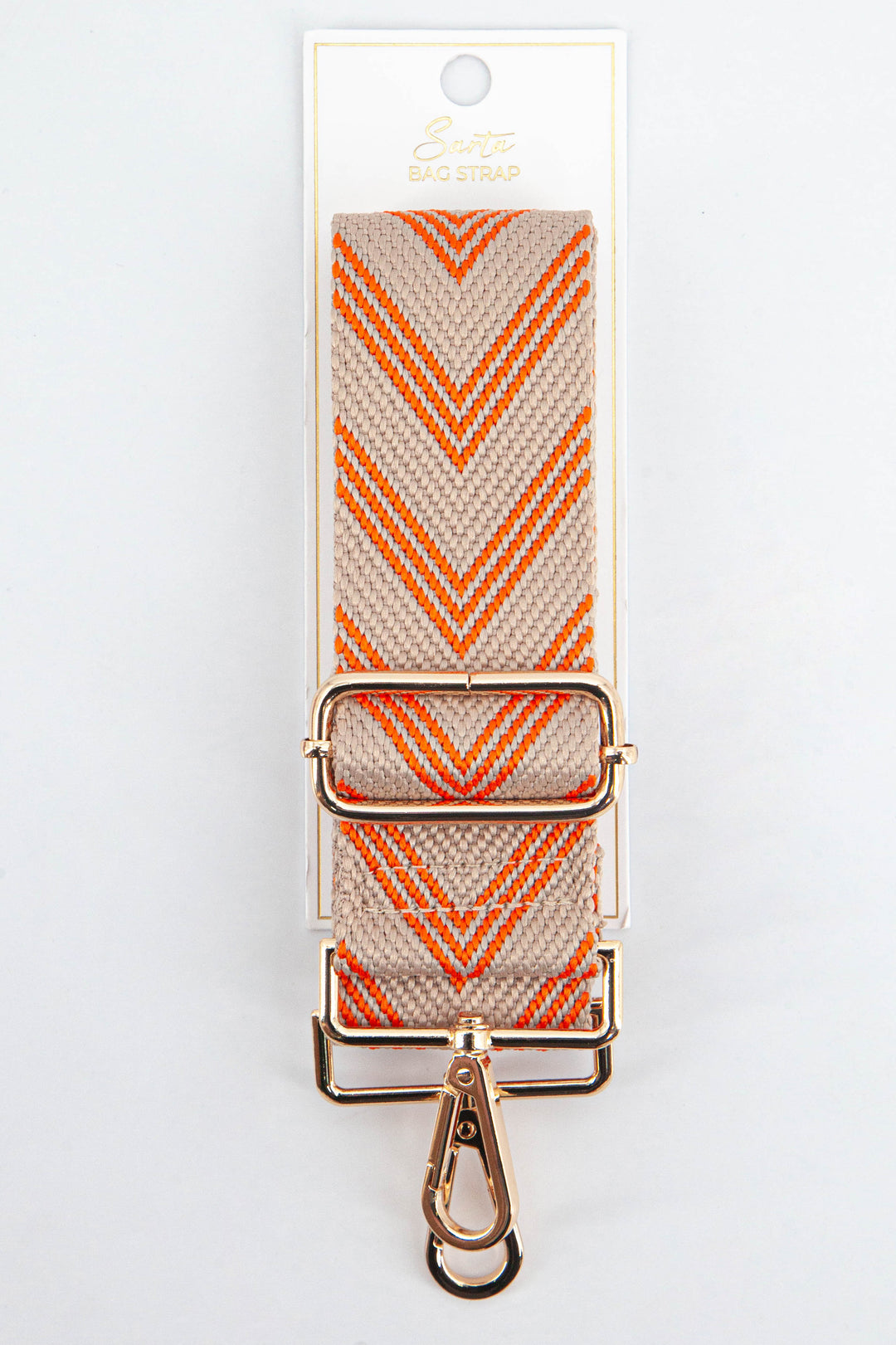 orange and beige chevron pattern replacement bag strap with gold hardware