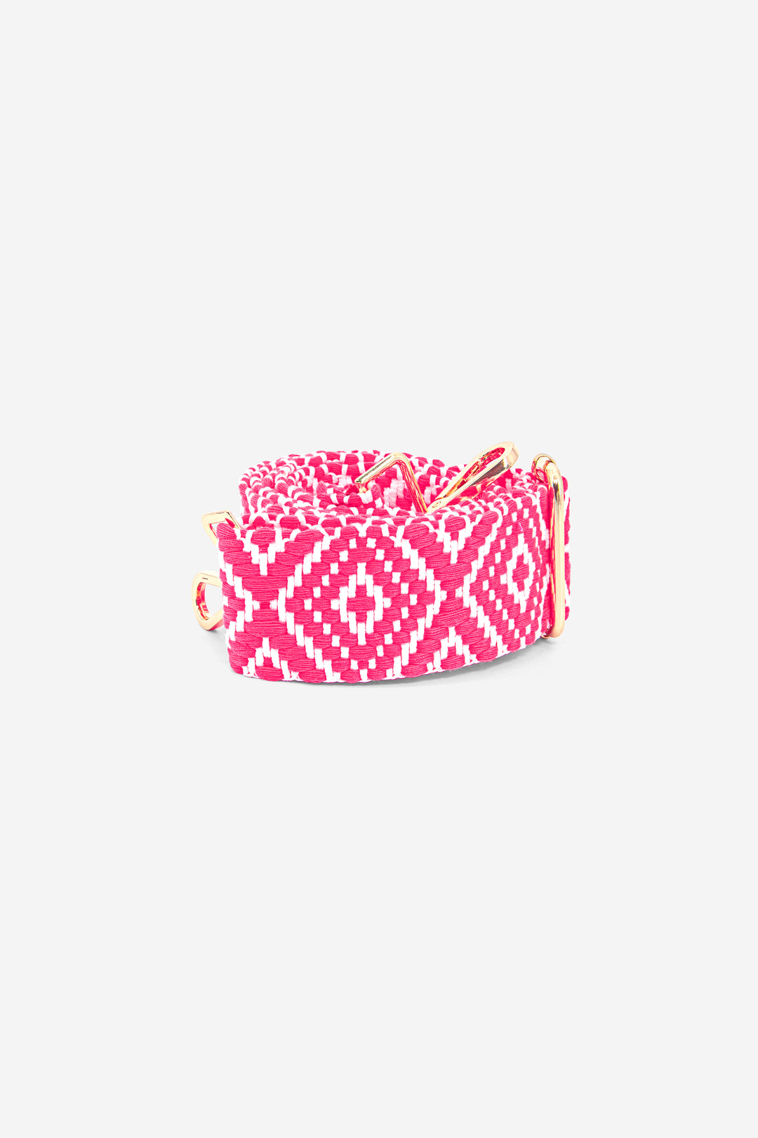 pink ikat bag strap with gold hardware